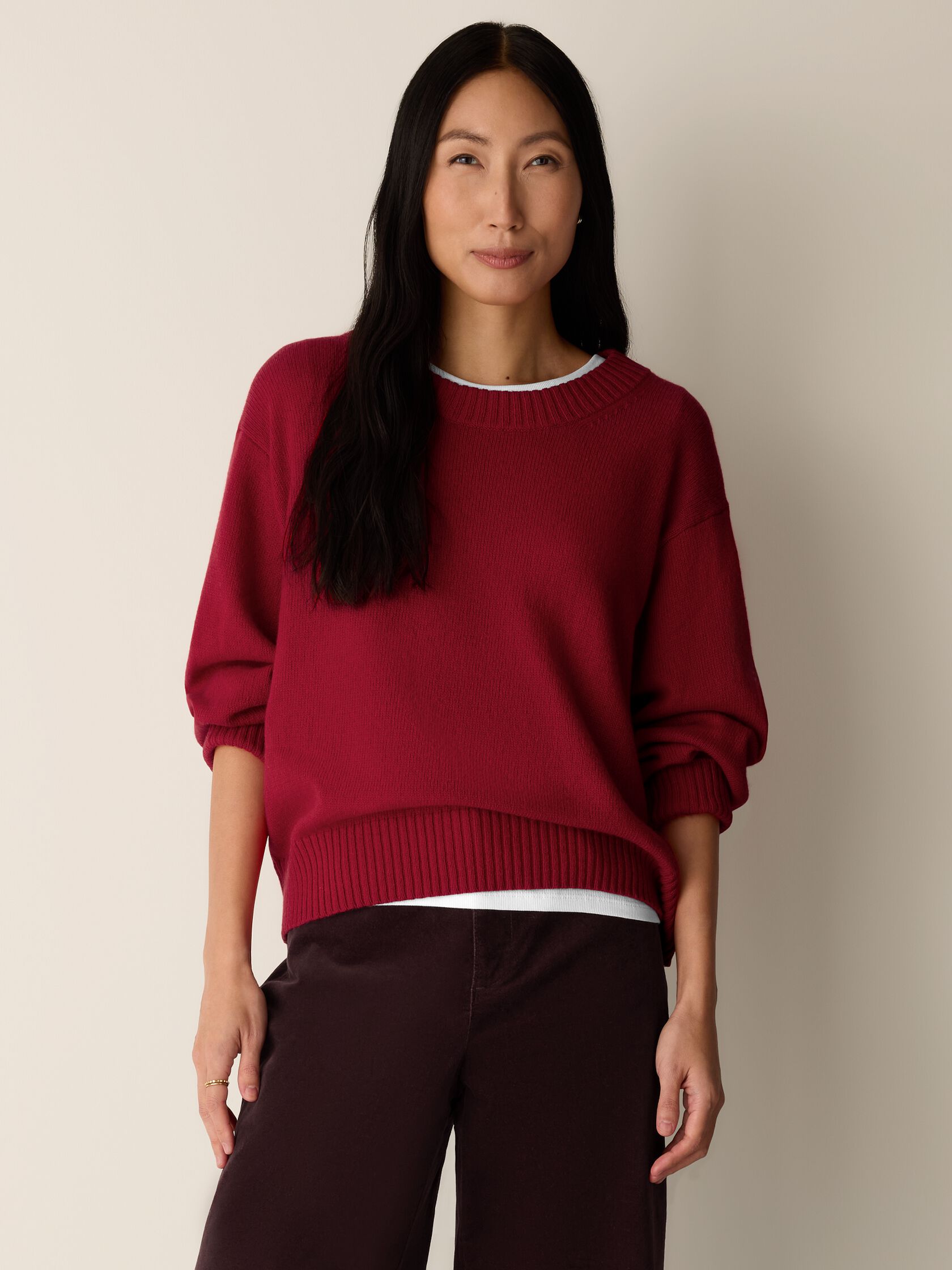 Cotton & Recycled Cashmere Crew Neck Top