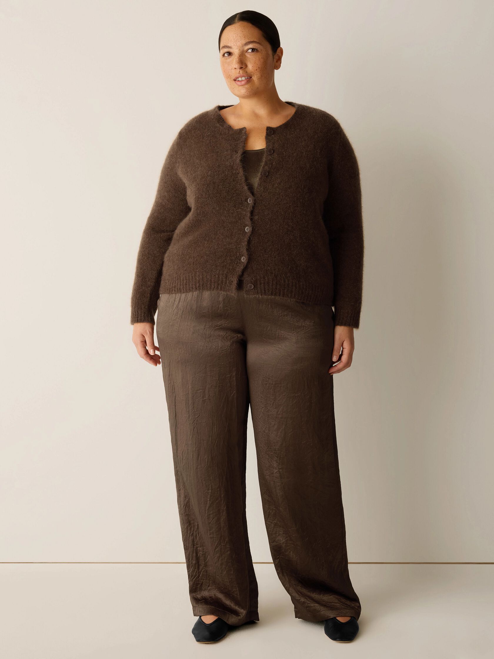 Mohair Plush M&eacute;lange Crew Neck Cardigan