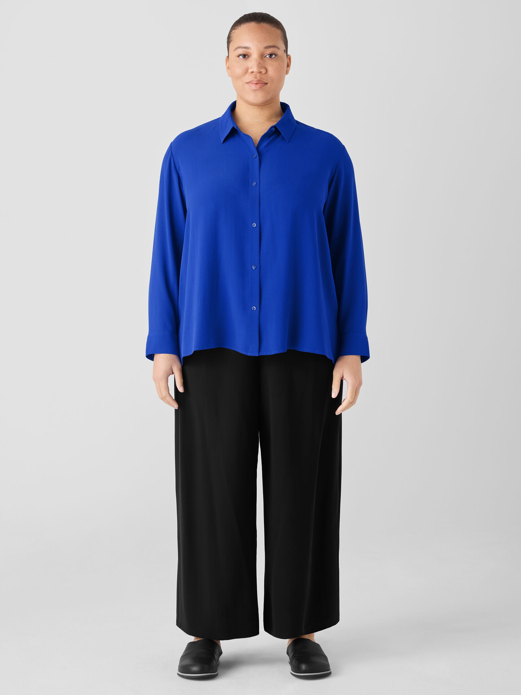 Silk Georgette Crepe Classic Collar Shirt