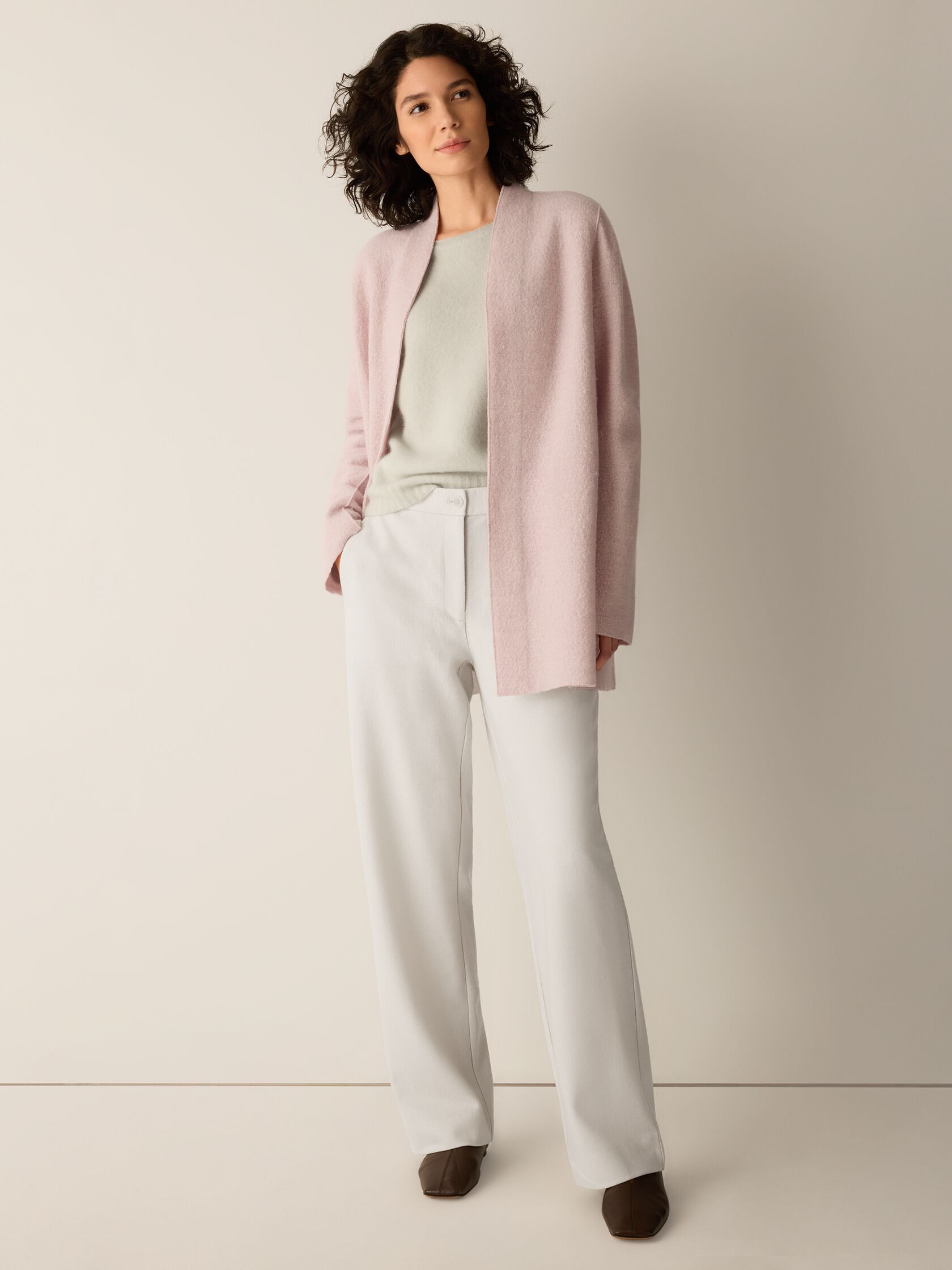 Lightweight Boiled Wool High Collar Jacket in Regenerative Wool