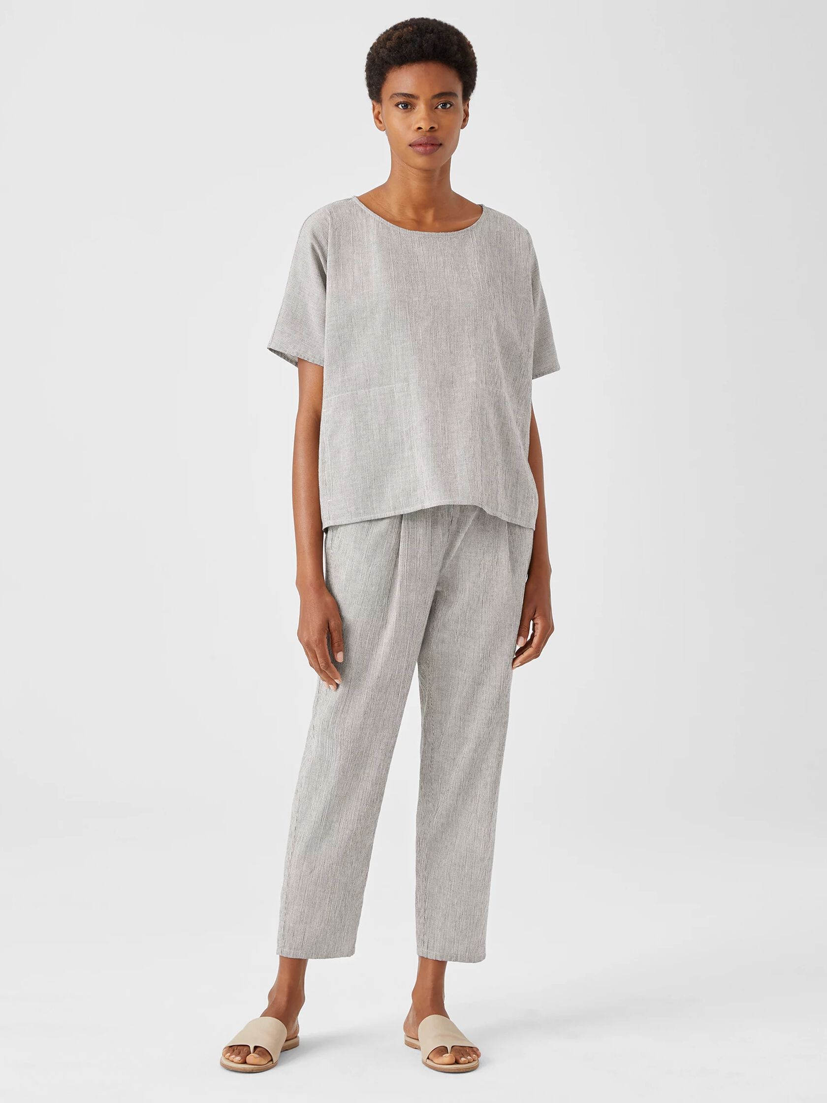 Organic Cotton Linen Ticking Stripe Square Top