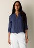 Striped Organic Cotton Gauze Band Collar Shirt