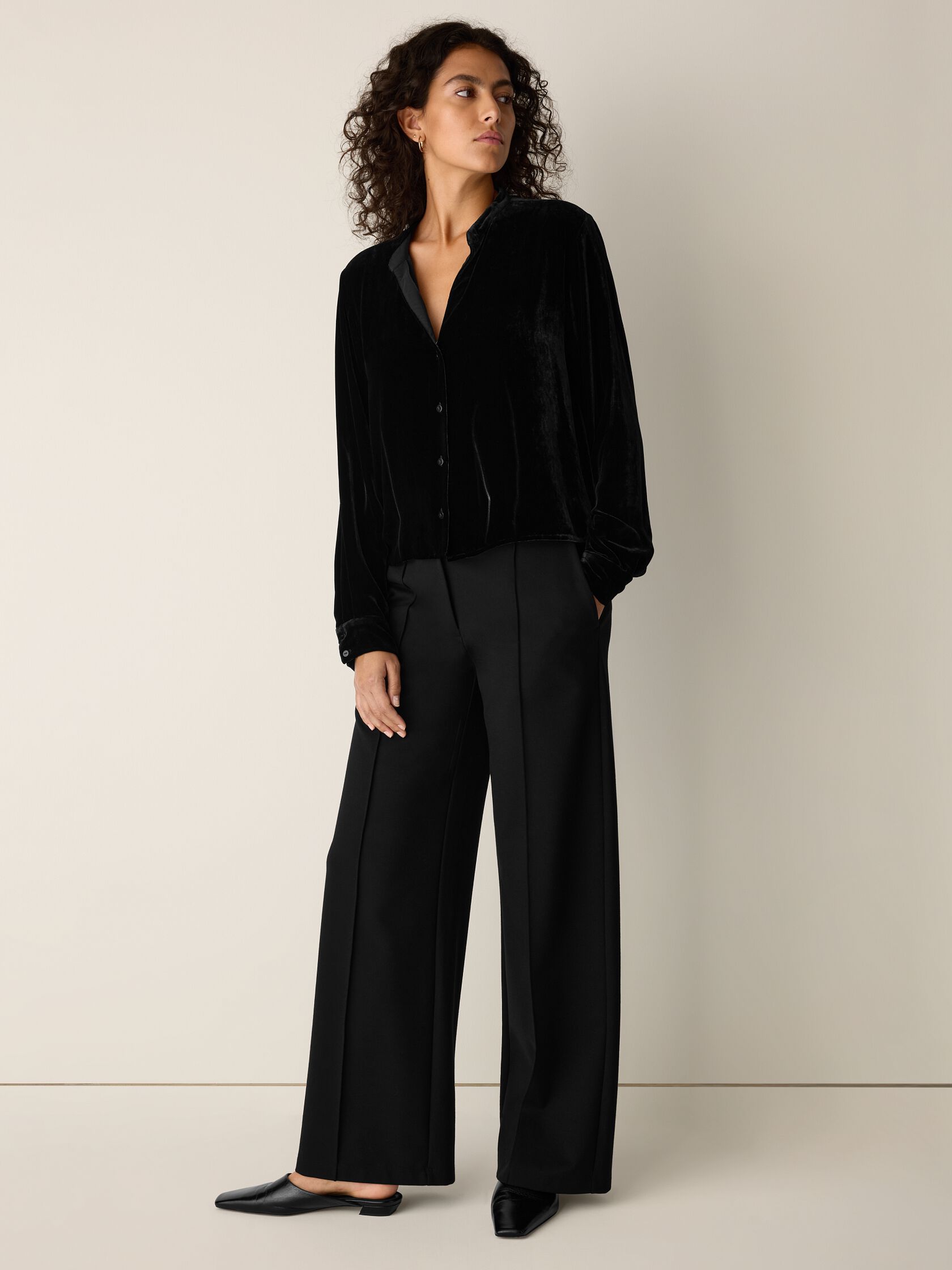 Velvet Band Collar Shirt