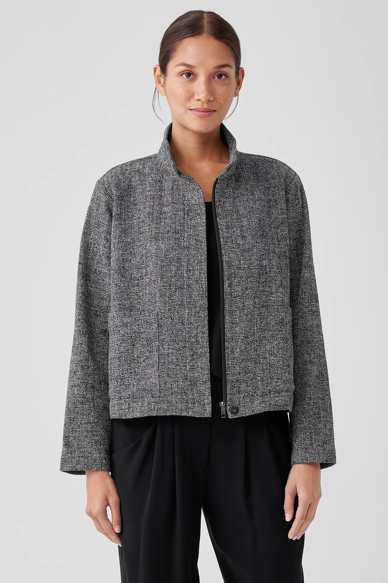 Organic Cotton Tweed Stand Collar Jacket