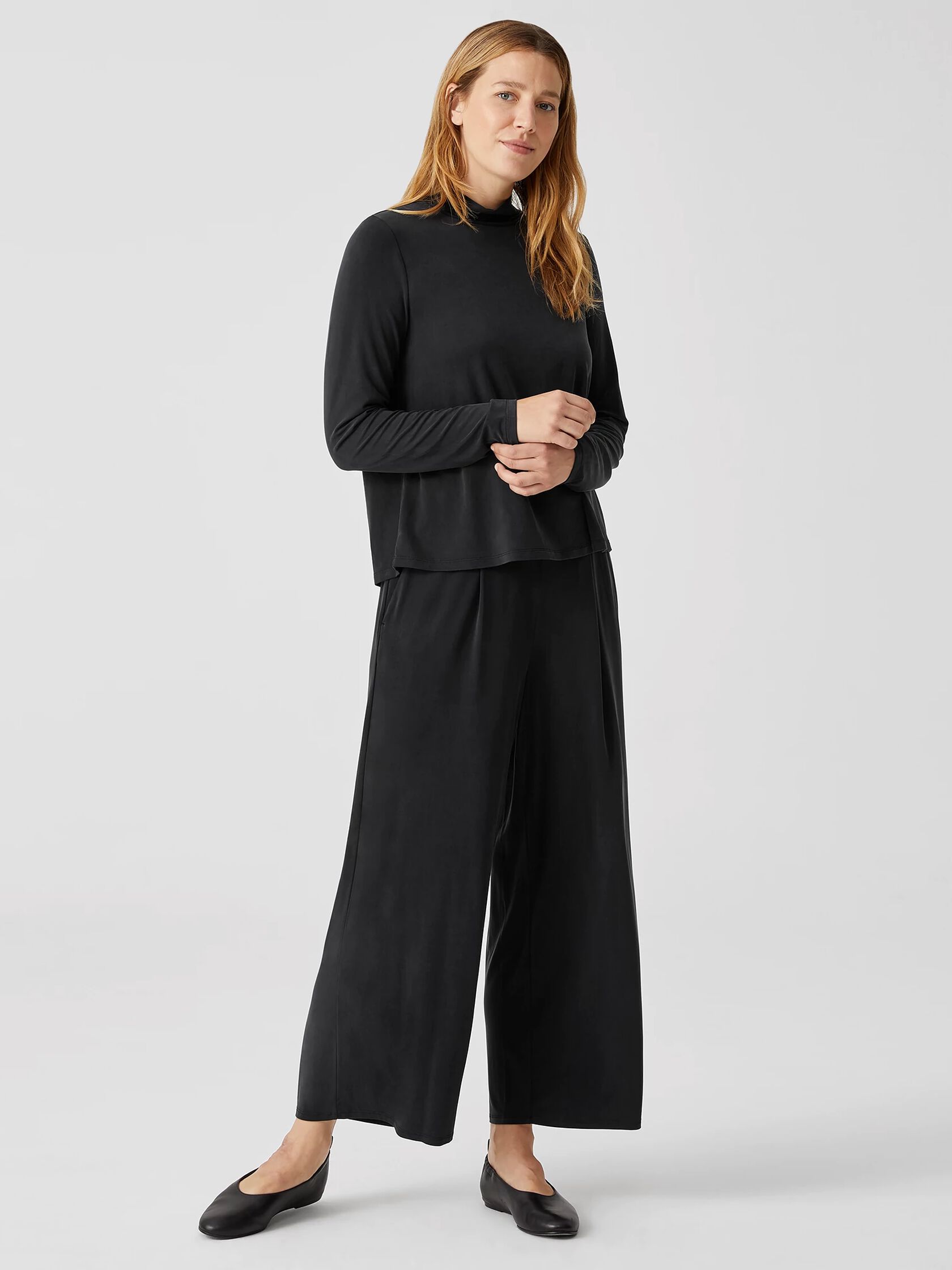 Sandwashed Cupro Knit Mock Neck Top