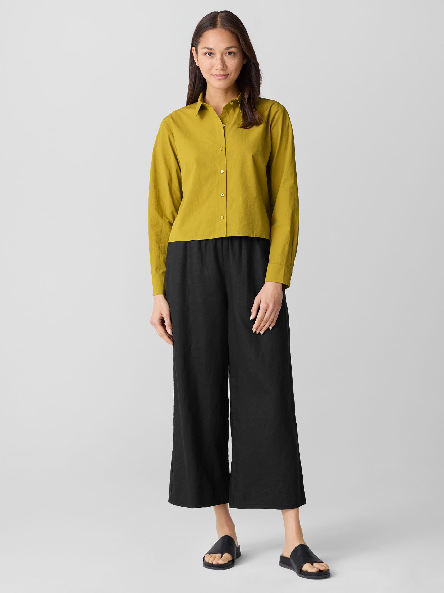 Washed Organic Cotton Poplin Classic Collar Short Shirt