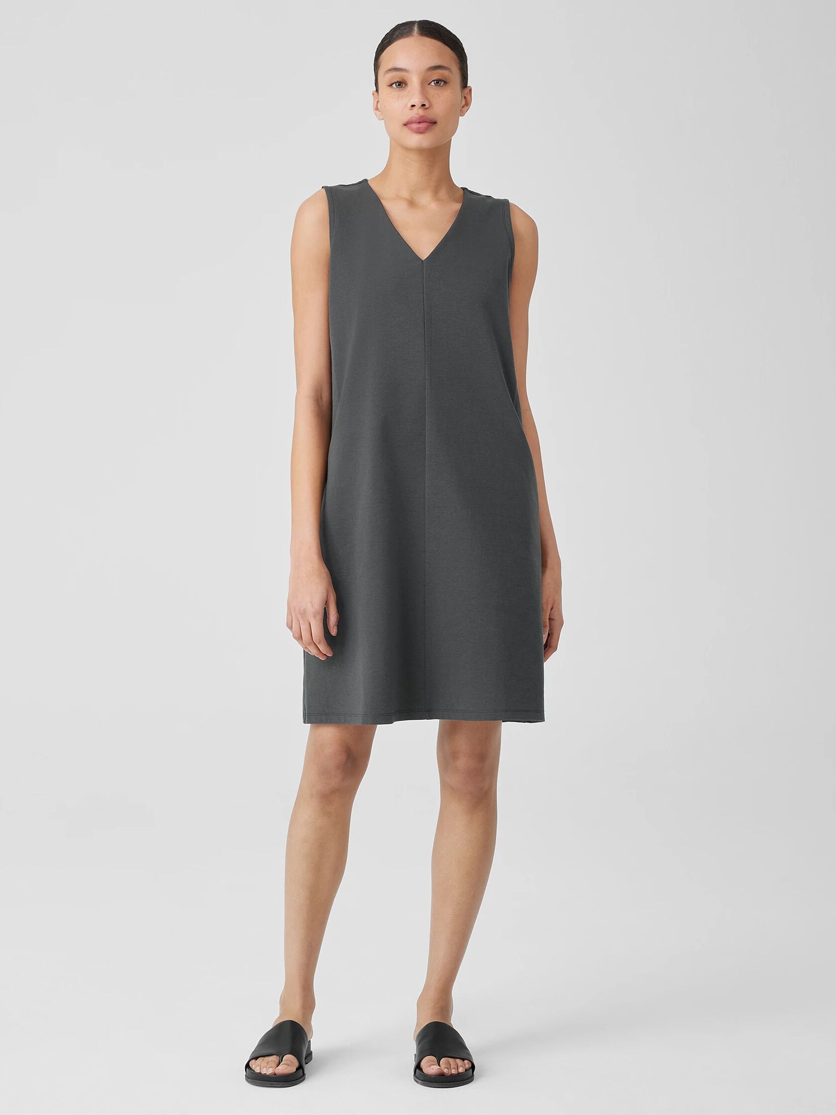 Cotton Blend Ponte V-Neck Dress