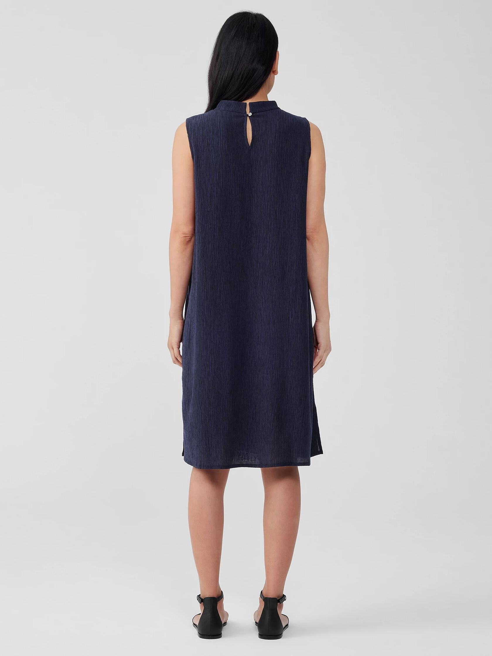 Woven Plissé Mock Neck Dress