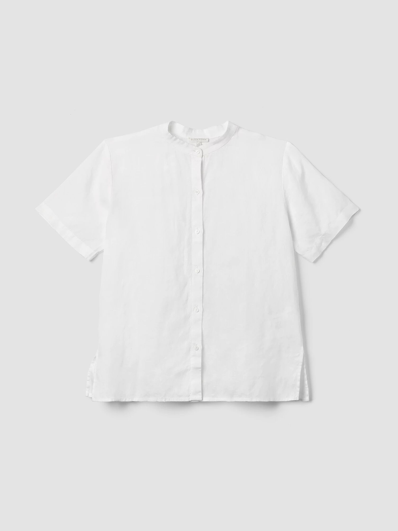 Organic Handkerchief Linen Band Collar Short-Sleeve Shirt