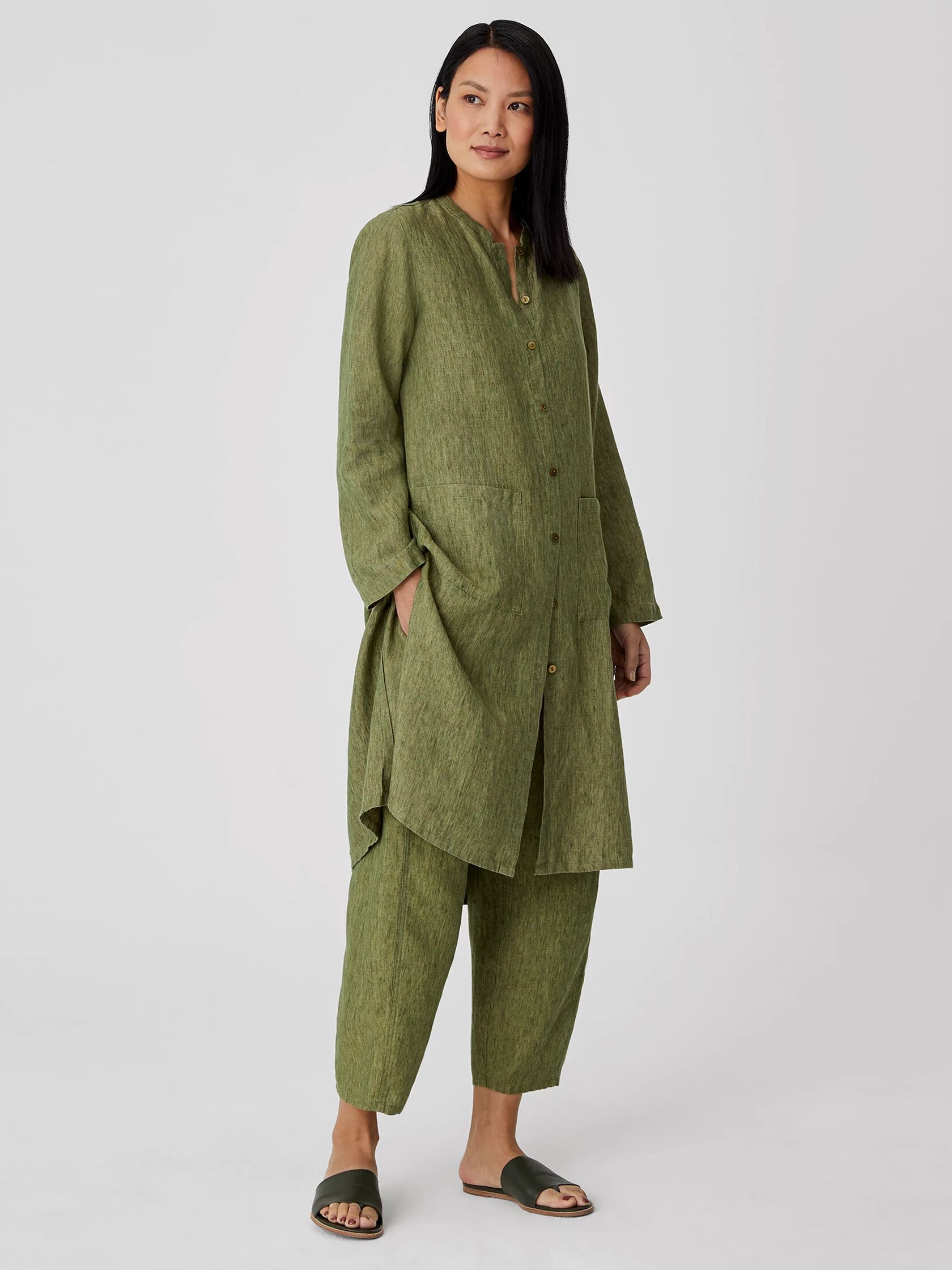 Washed Organic Linen Delave Long Shirt
