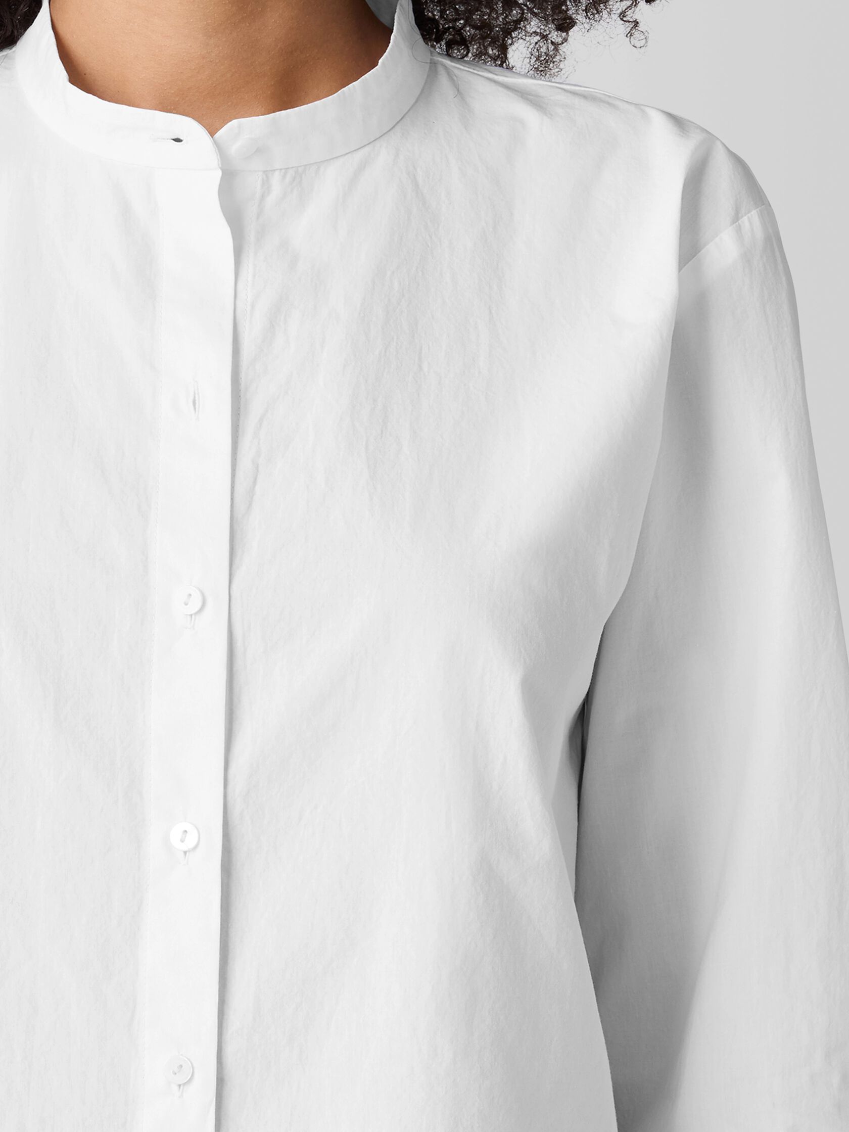Washed Organic Cotton Poplin Band Collar Short Shirt