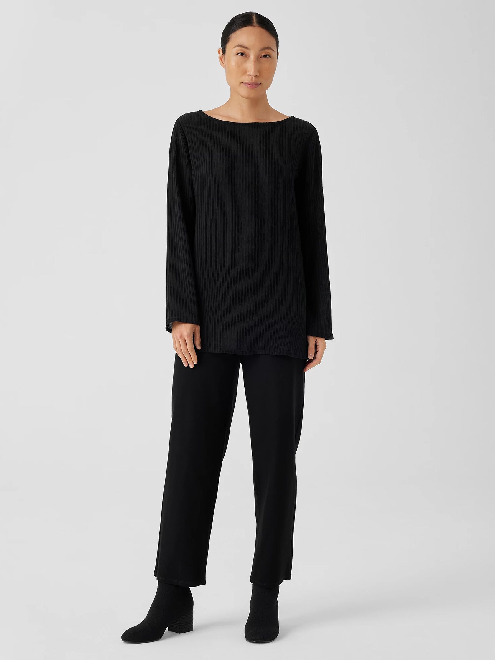 Accordion Silk Jacquard Bateau Neck Long Top