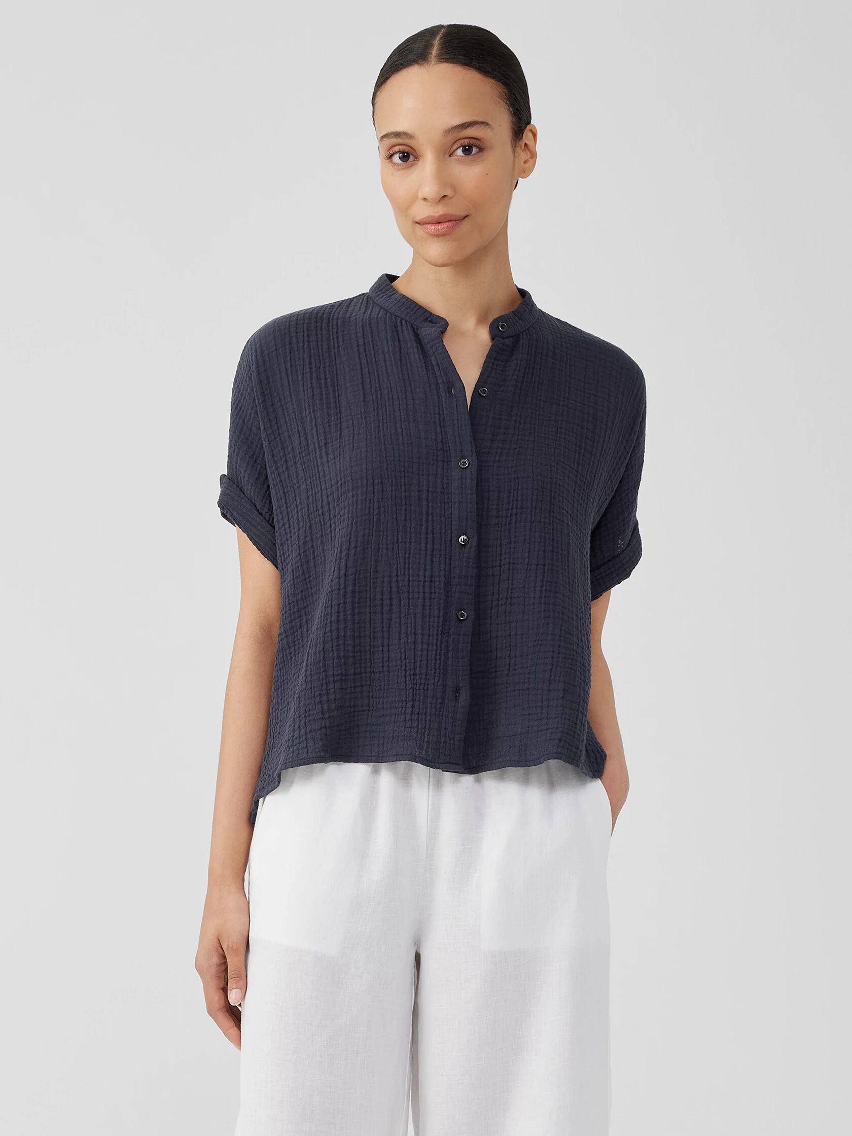 Organic Cotton Gauze ShortSleeve Shirt EILEEN FISHER