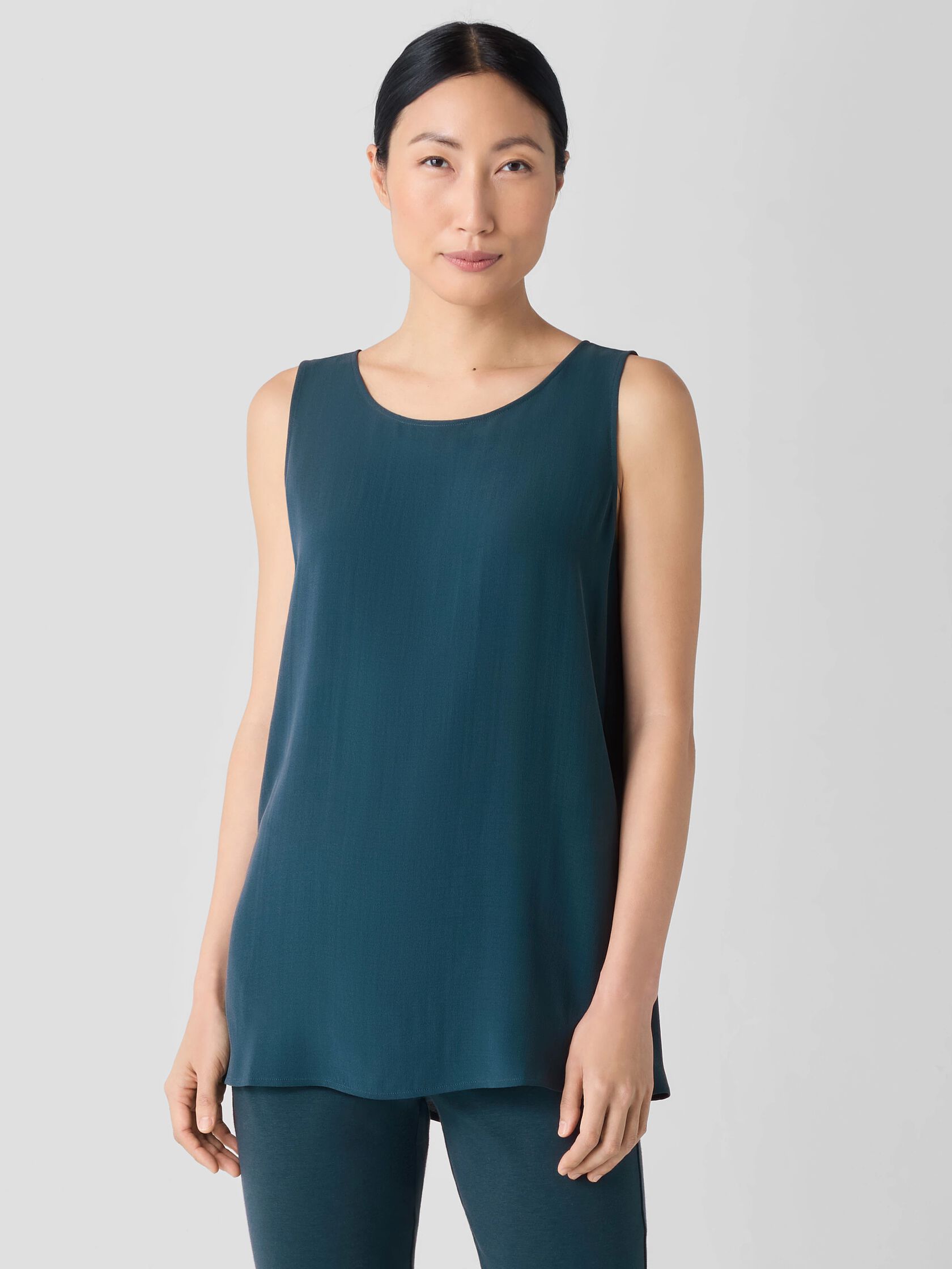 Silk Georgette Crepe Ballet Neck Long Tank