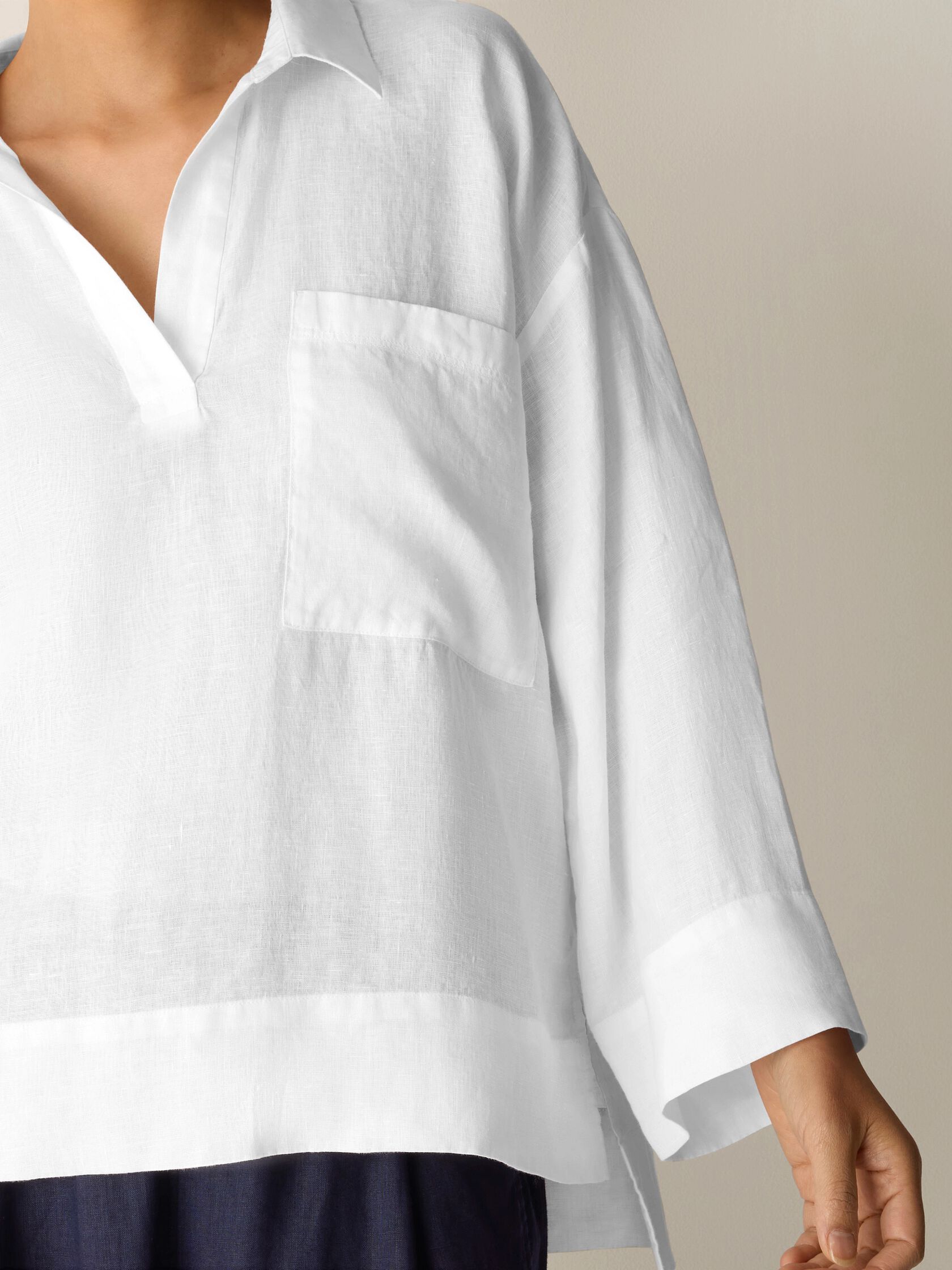 Organic Handkerchief Linen Split Neck Shirt