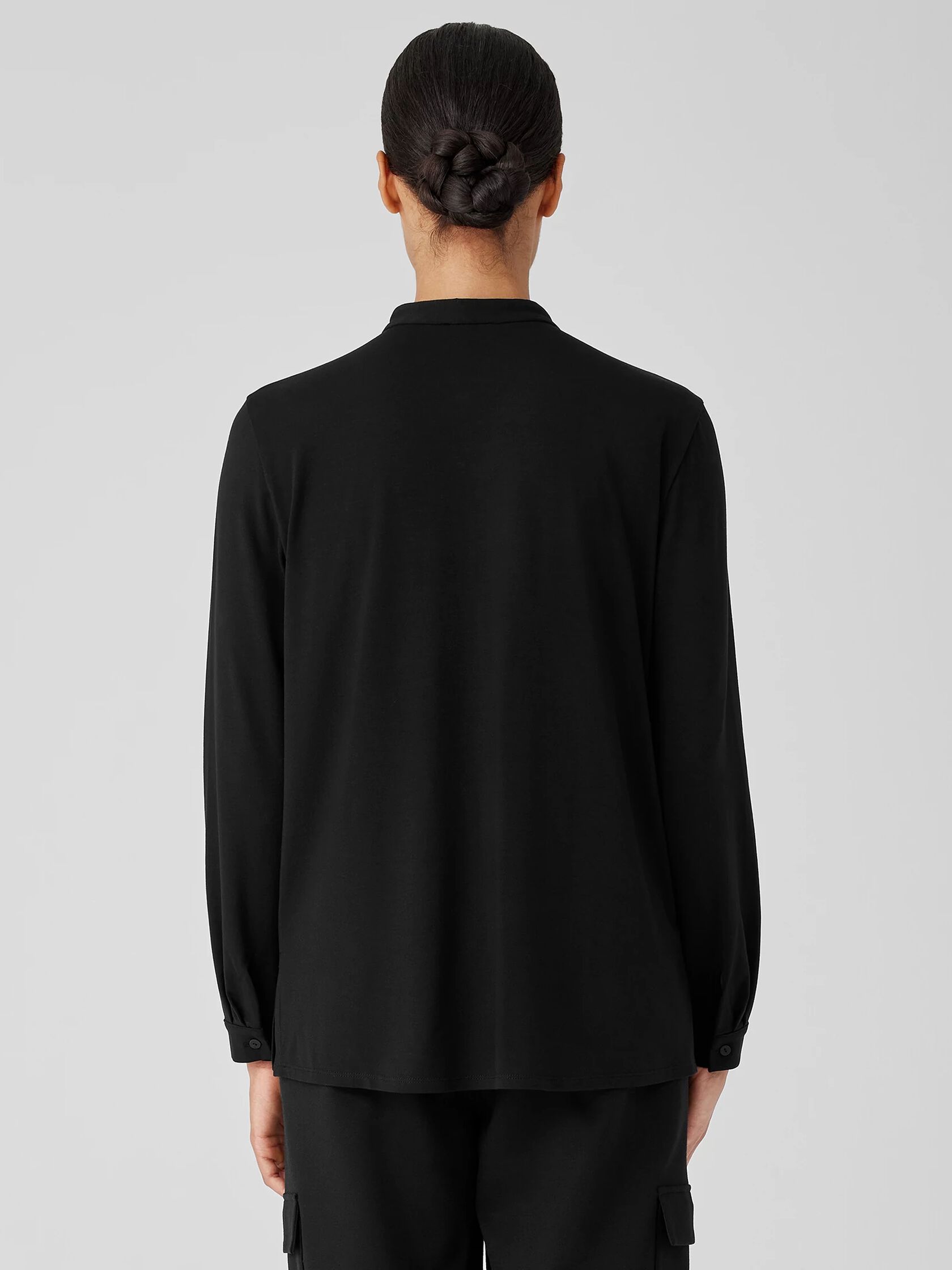 Stretch Jersey Knit Band Collar Shirt