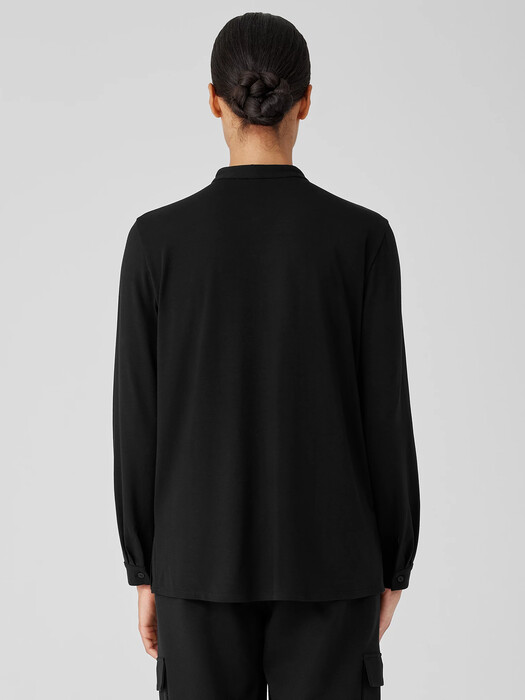 Stretch Jersey Knit Band Collar Shirt