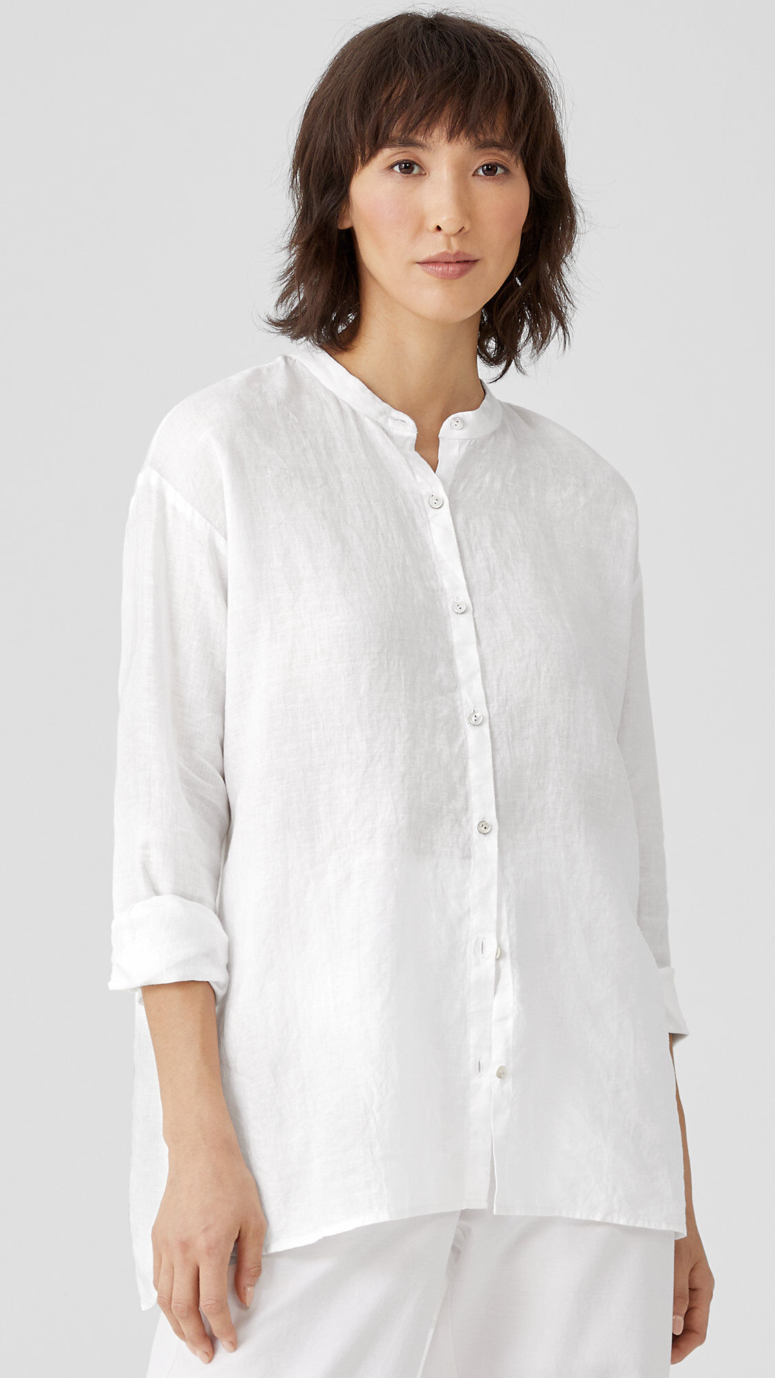 Organic Handkerchief Linen Mandarin Collar Shirt | EILEEN FISHER