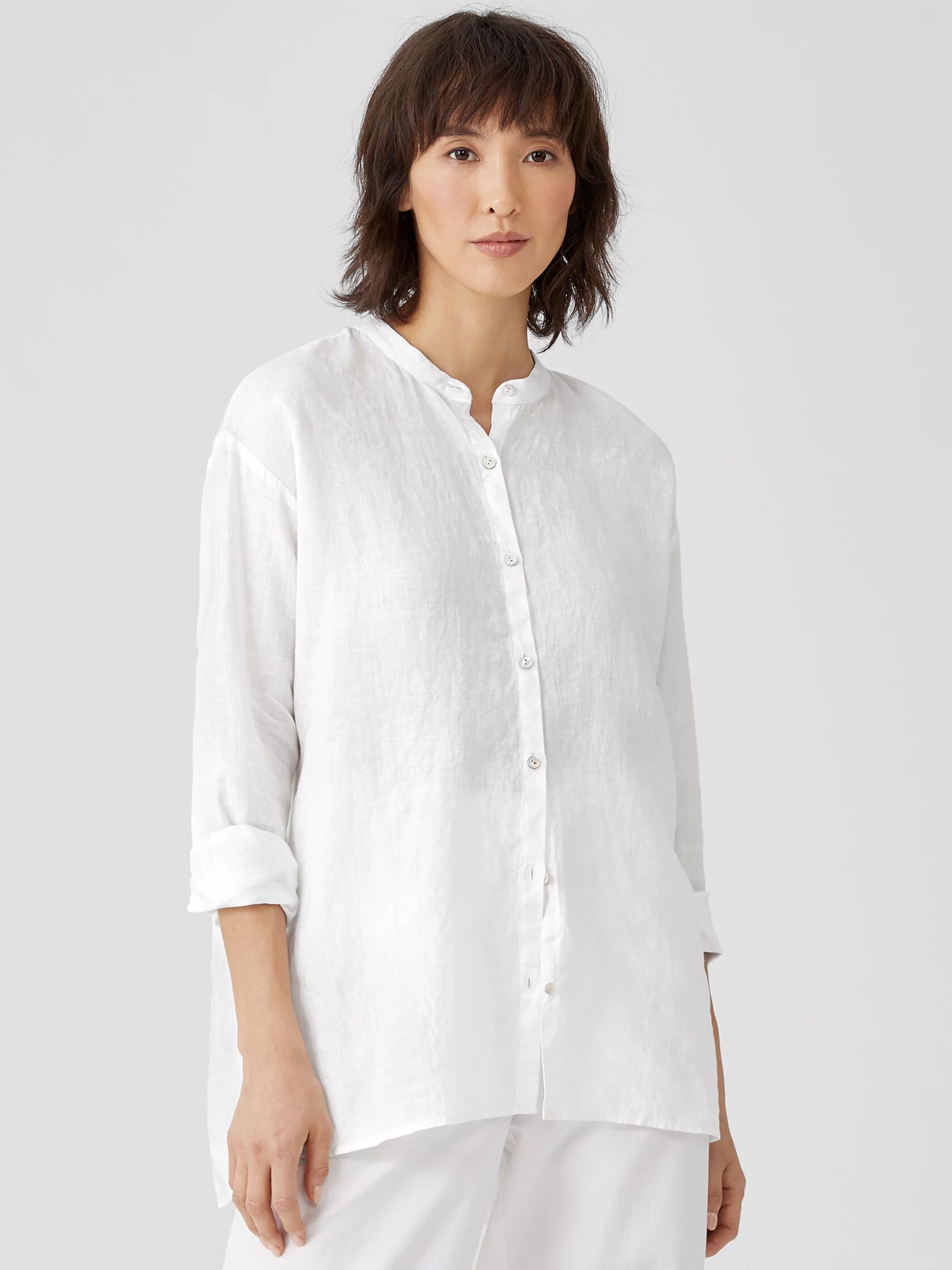 Organic Handkerchief Linen Mandarin Collar Shirt