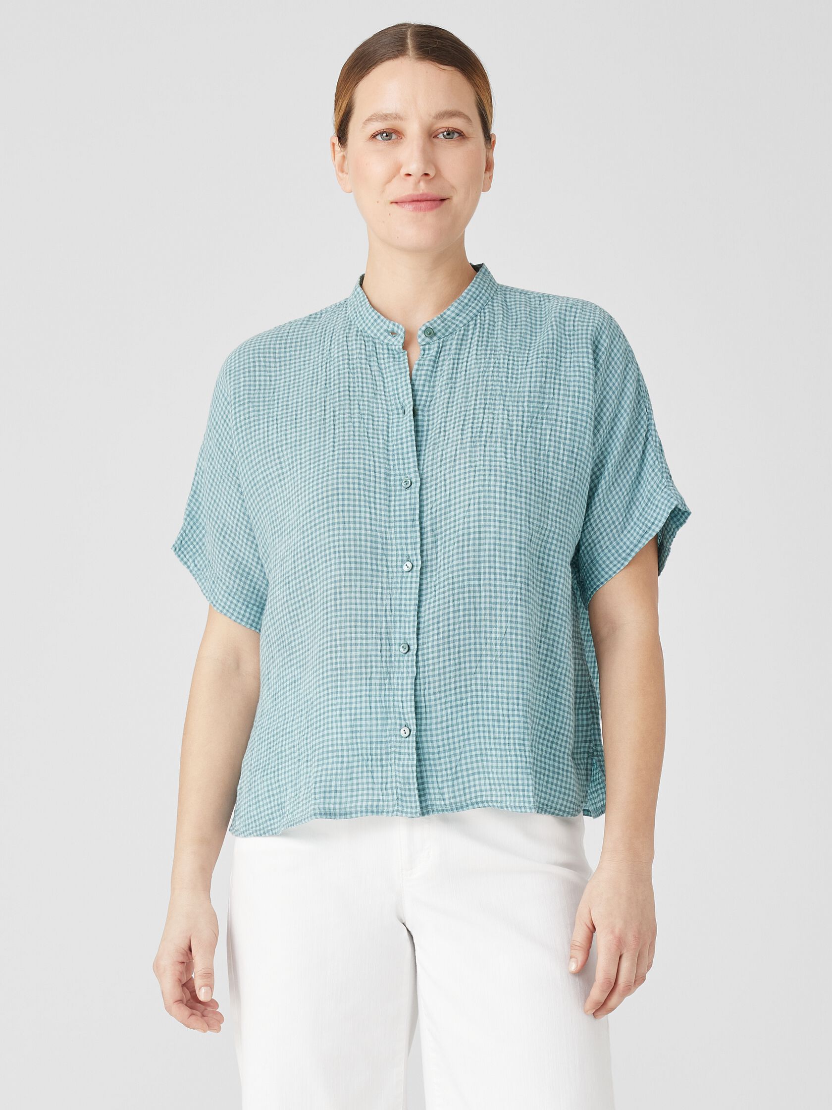 Puckered Organic Linen Short-Sleeve Shirt