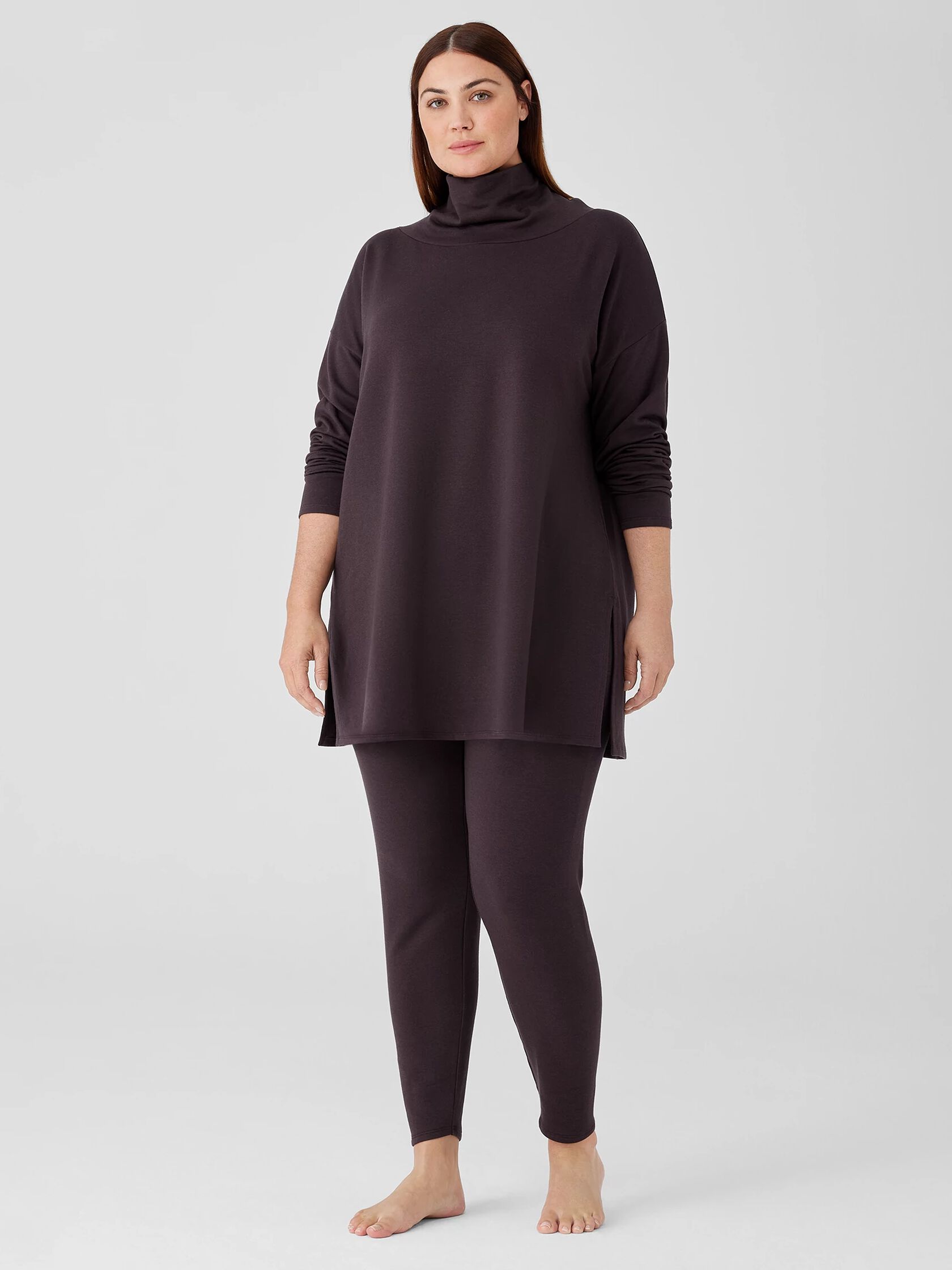 Cozy Brushed Terry Hug Funnel Neck Long Top