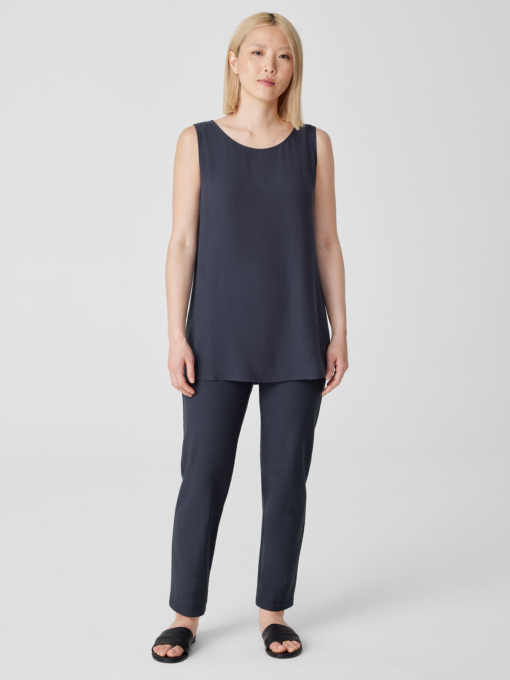 Silk Georgette Crepe Ballet Neck Tank