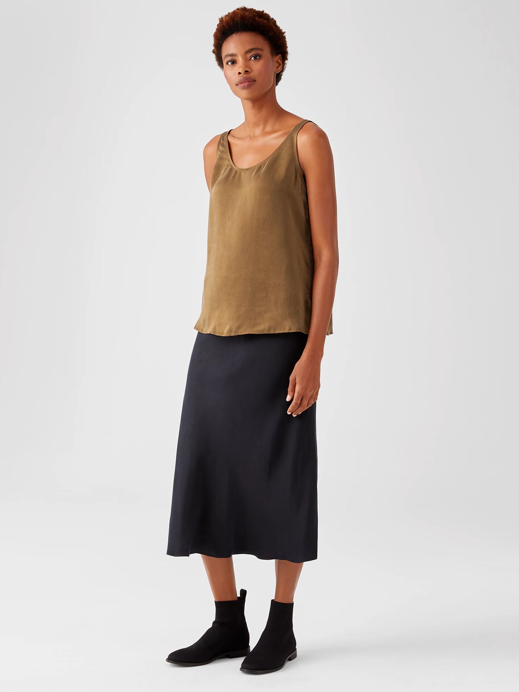 Sandwashed Cupro Scoop Neck Tank