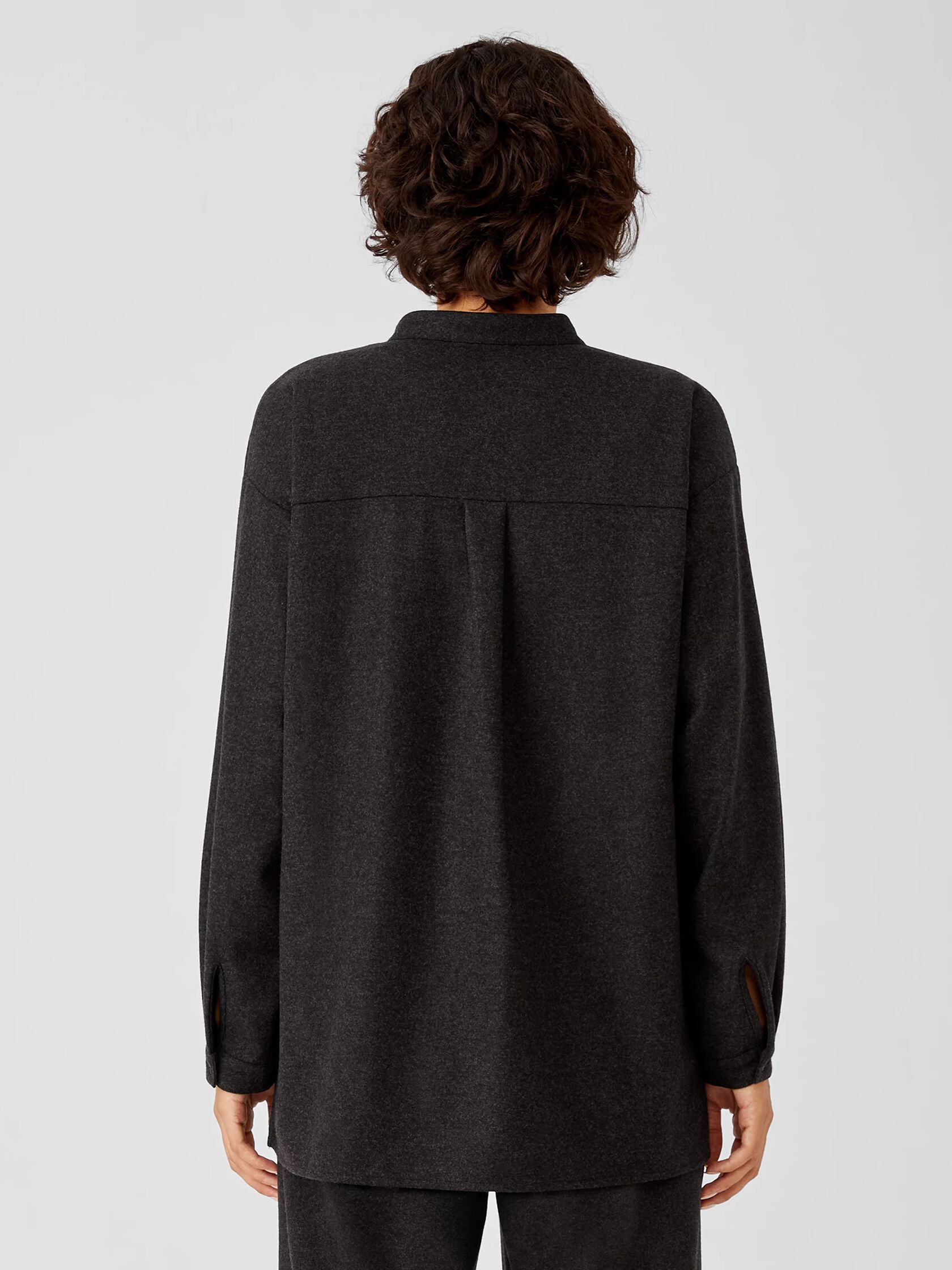 Soft Wool Flannel Mandarin Collar Shirt