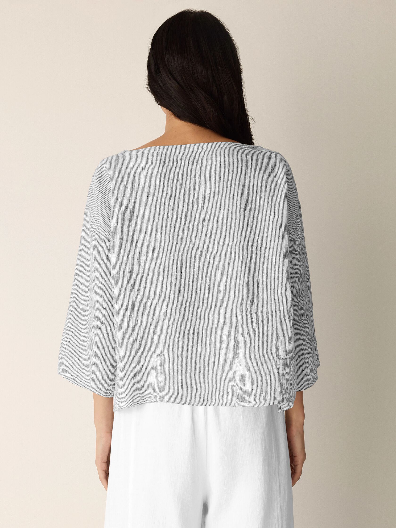 Puckered Organic Linen Stripe Box-Top