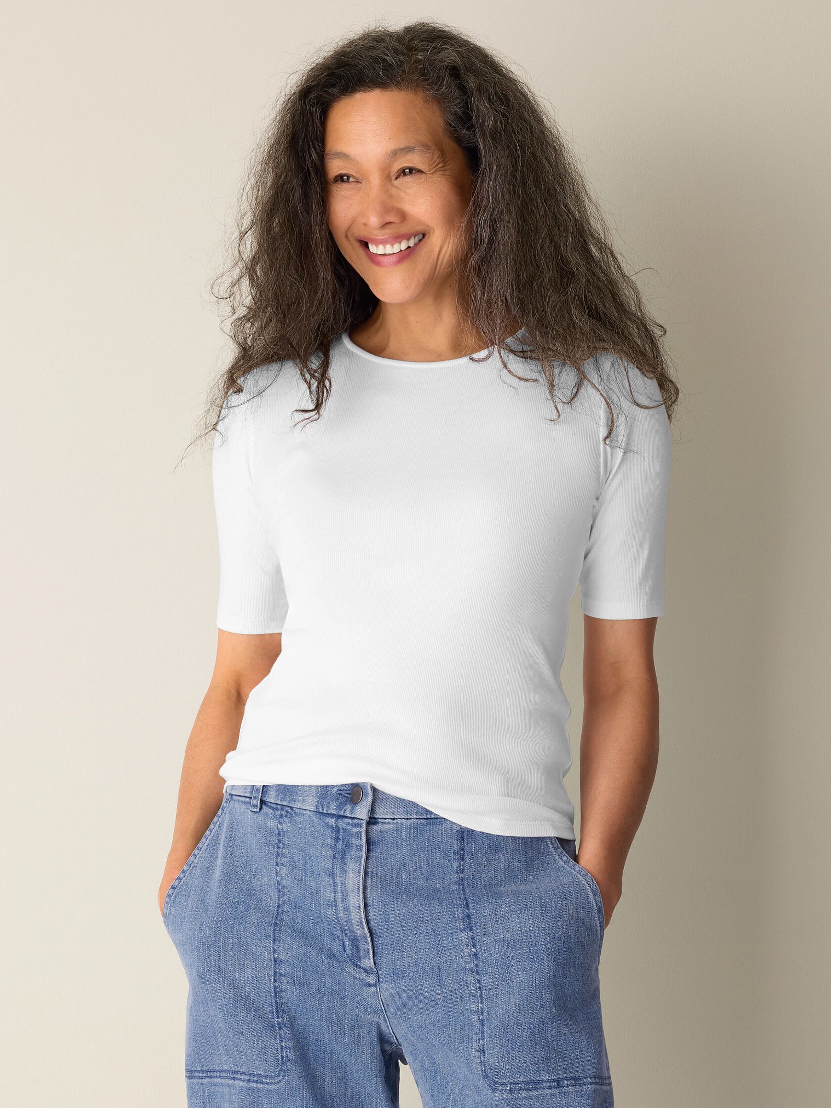 Organic Cotton Stretch Rib Crew Neck Tee