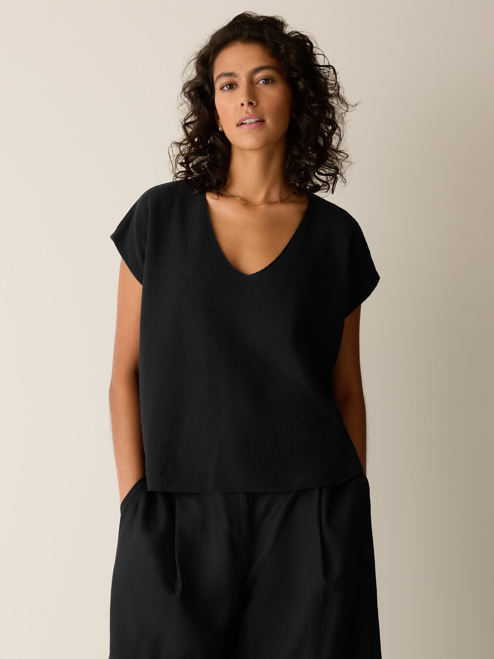 Organic Linen Cotton V-Neck Top