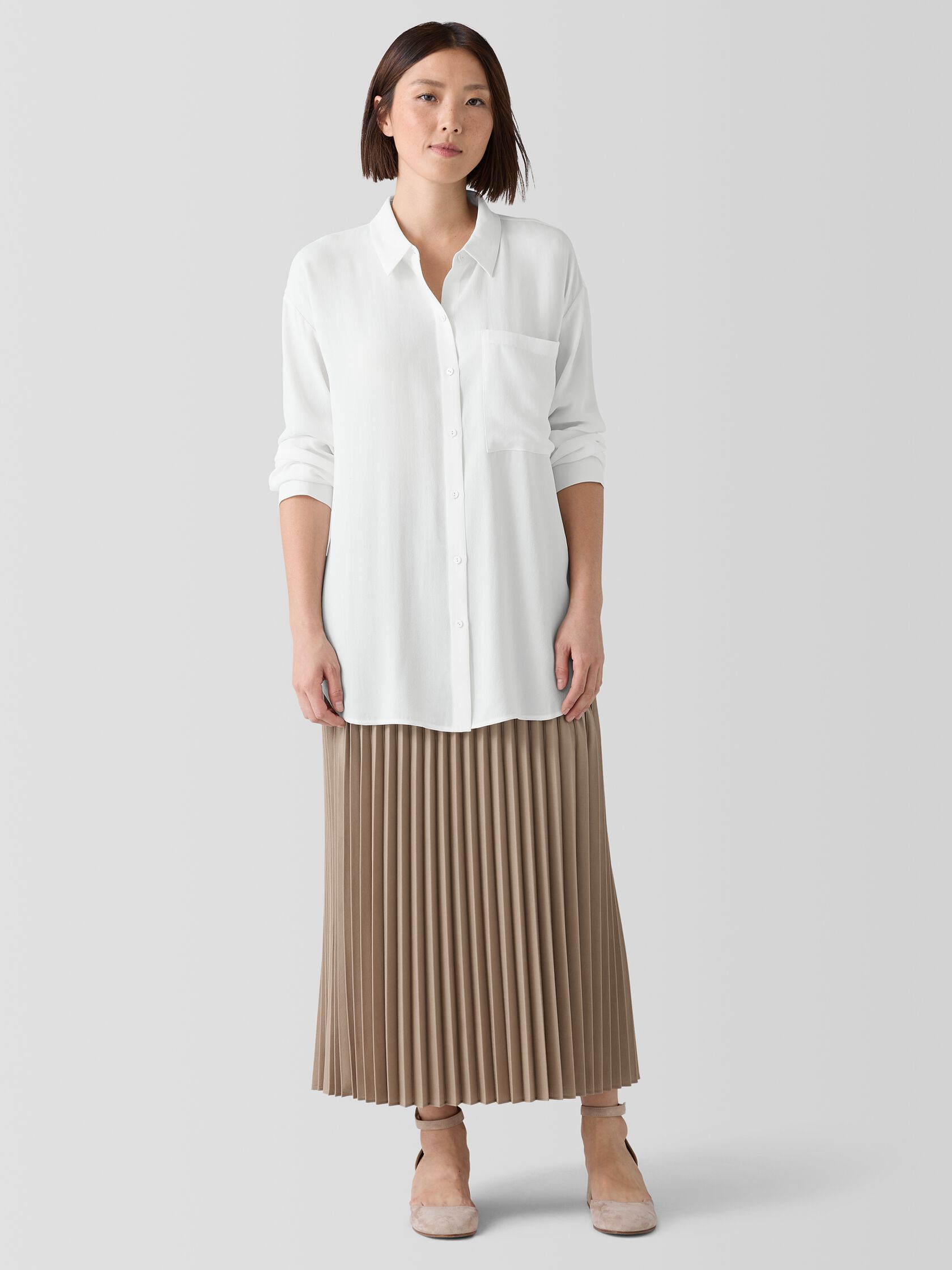 Woven Wool Silk A-Line Skirt