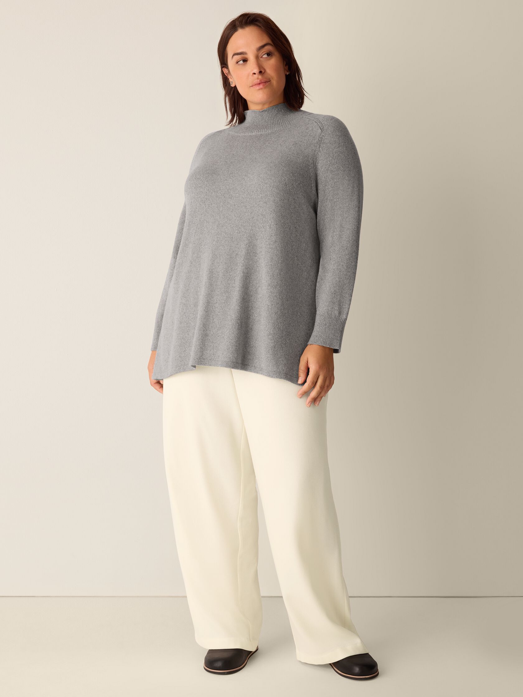 Cotton & Recycled Cashmere Turtleneck Long Top