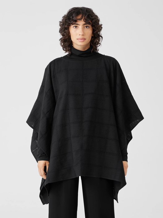 Wool Gauze Grid Poncho