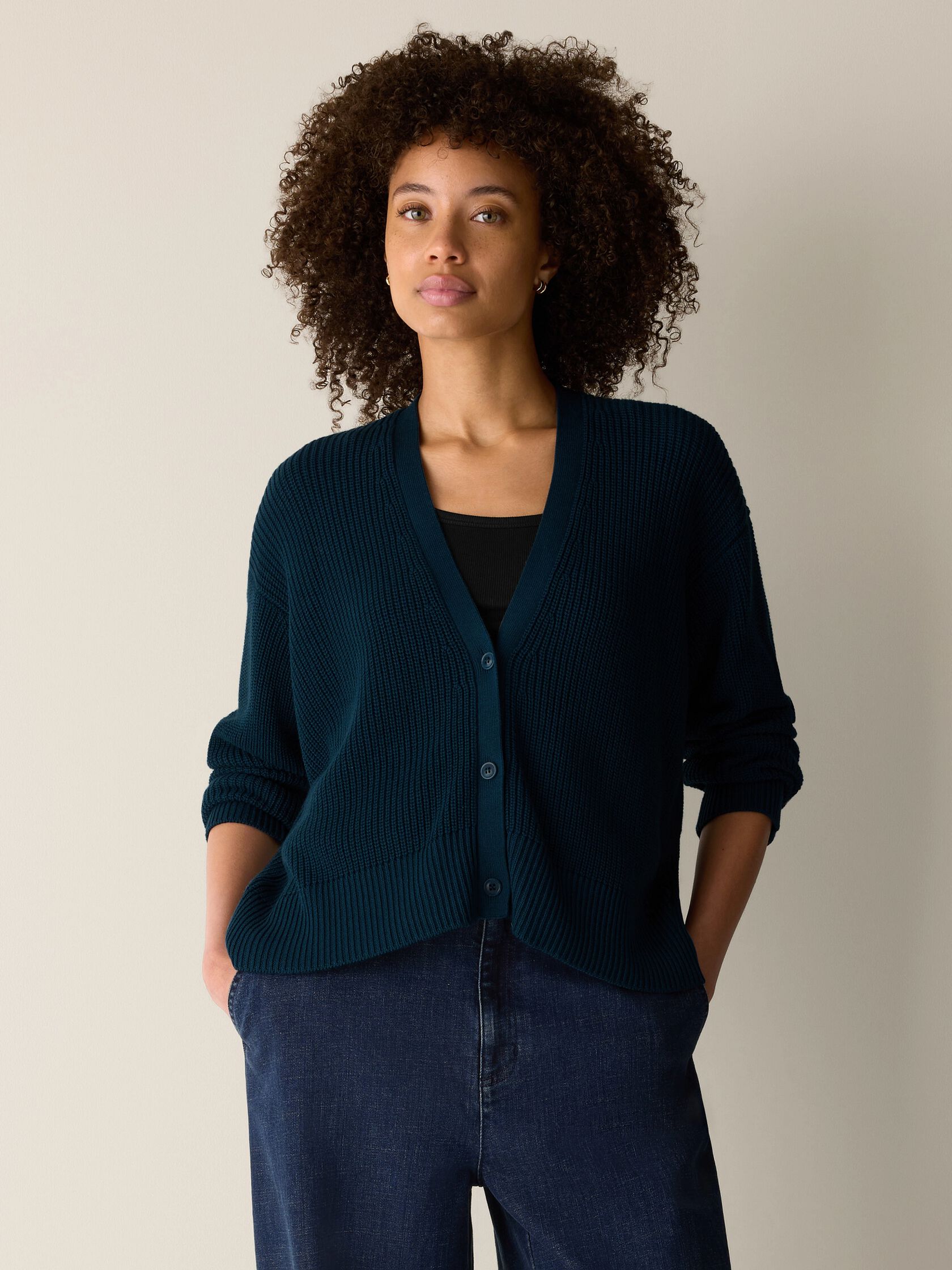 Peruvian Cotton Blend V-Neck Cardigan