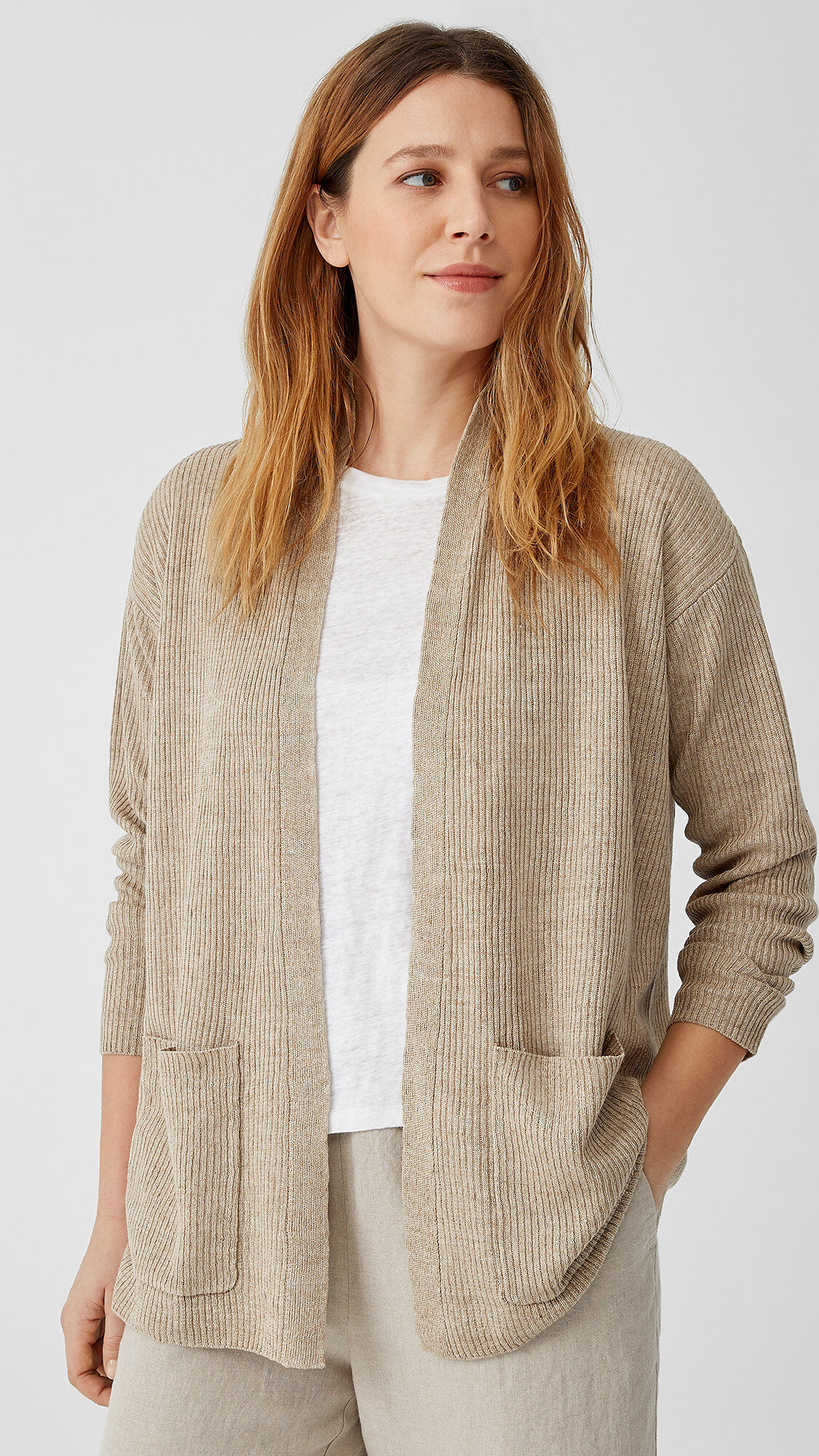 {Eileen Fisher} Linen Open Cardigan oni.gov.ge