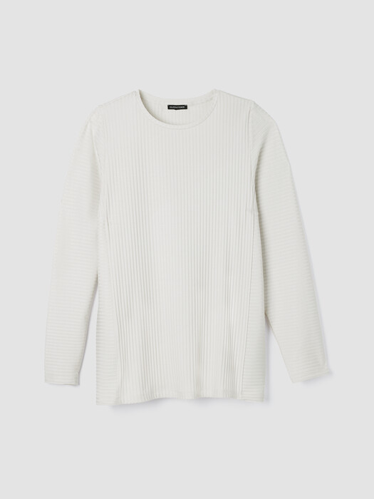 Textured Stretch Rib Round Neck Long-Sleeve Top