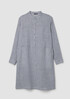 Puckered Organic Linen Stripe Band Collar Shirtdress