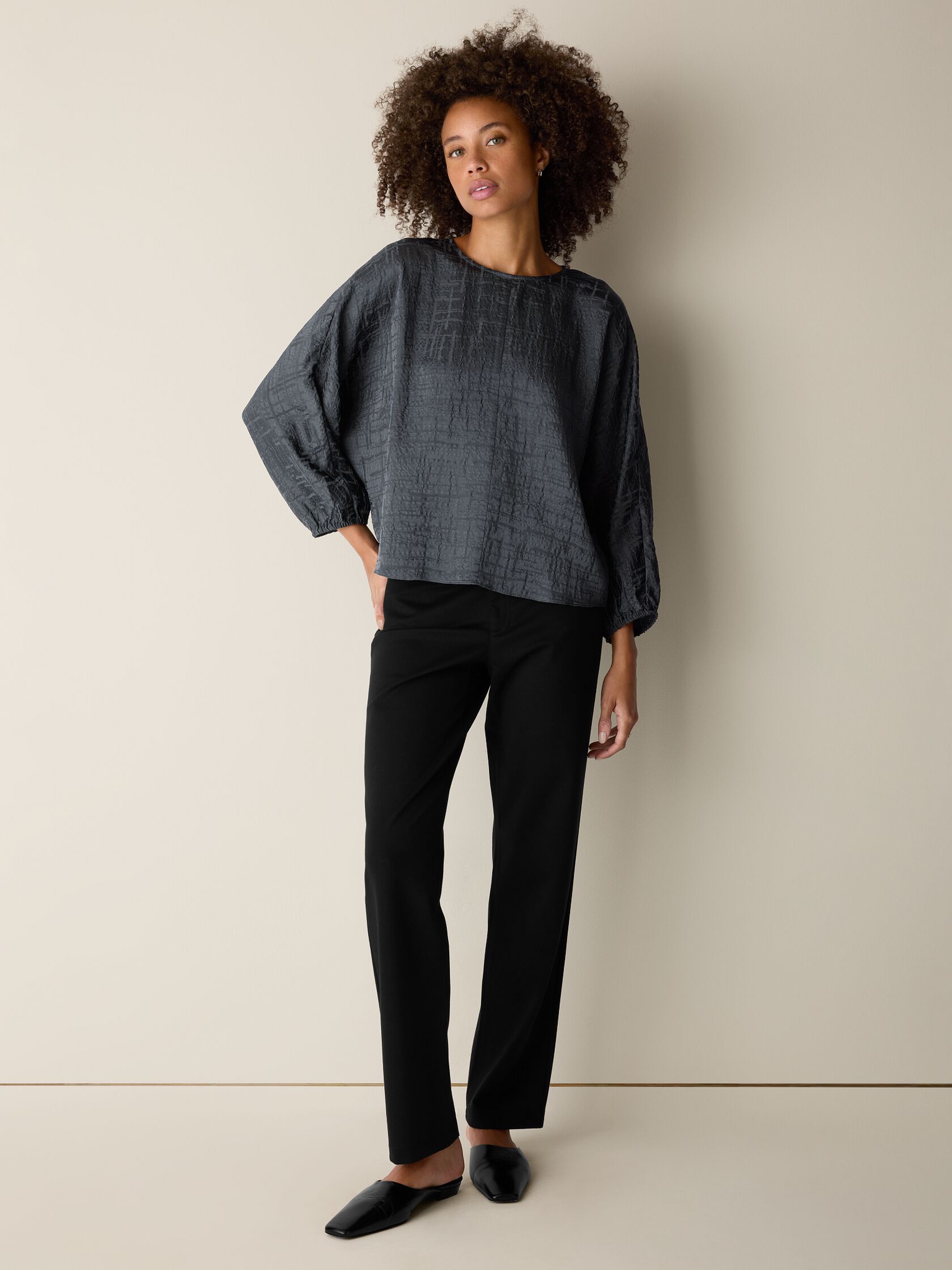 Dimensional Silk Jacquard Round Neck Top