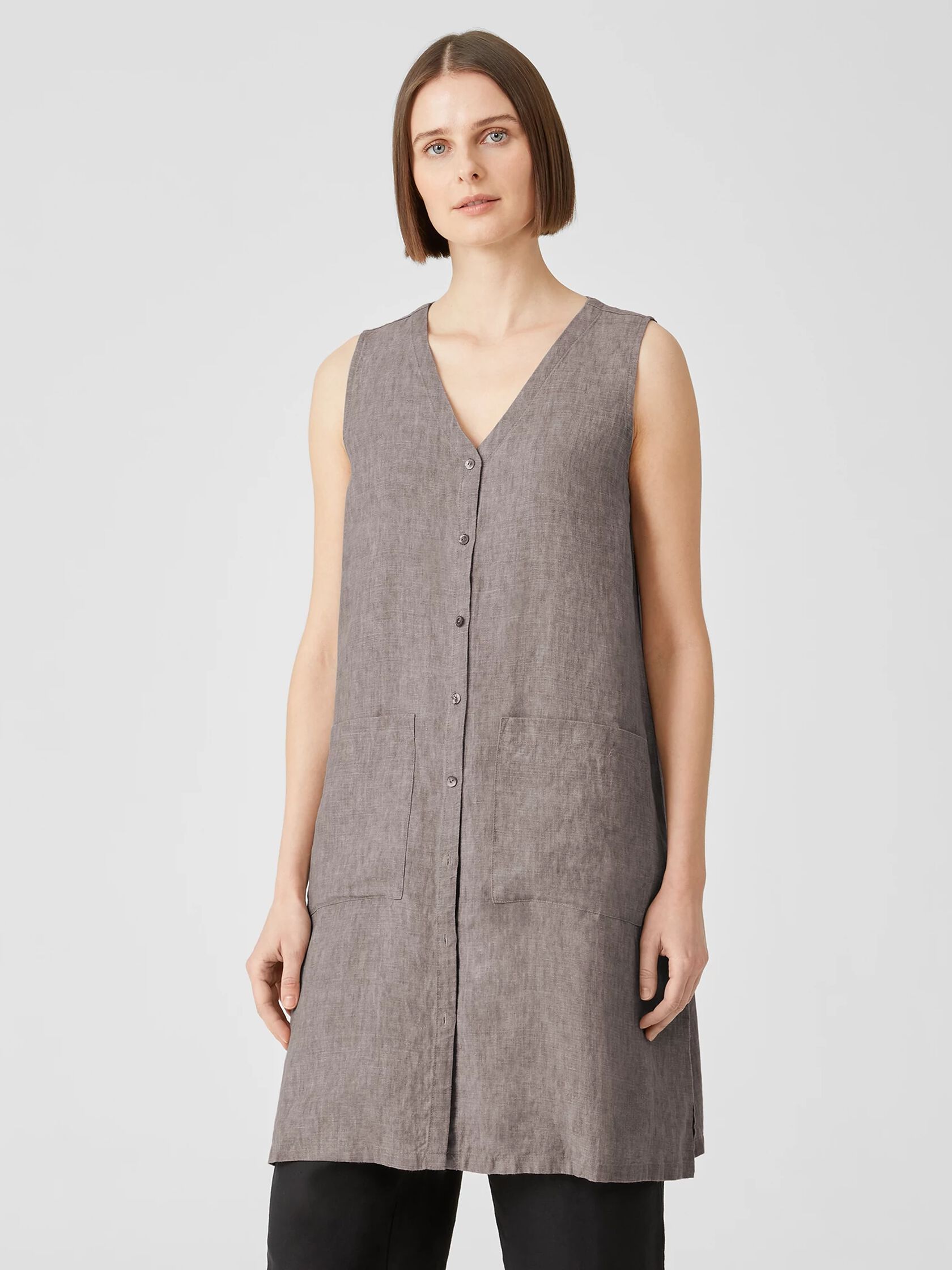 Washed Organic Linen Delave V-Neck Top