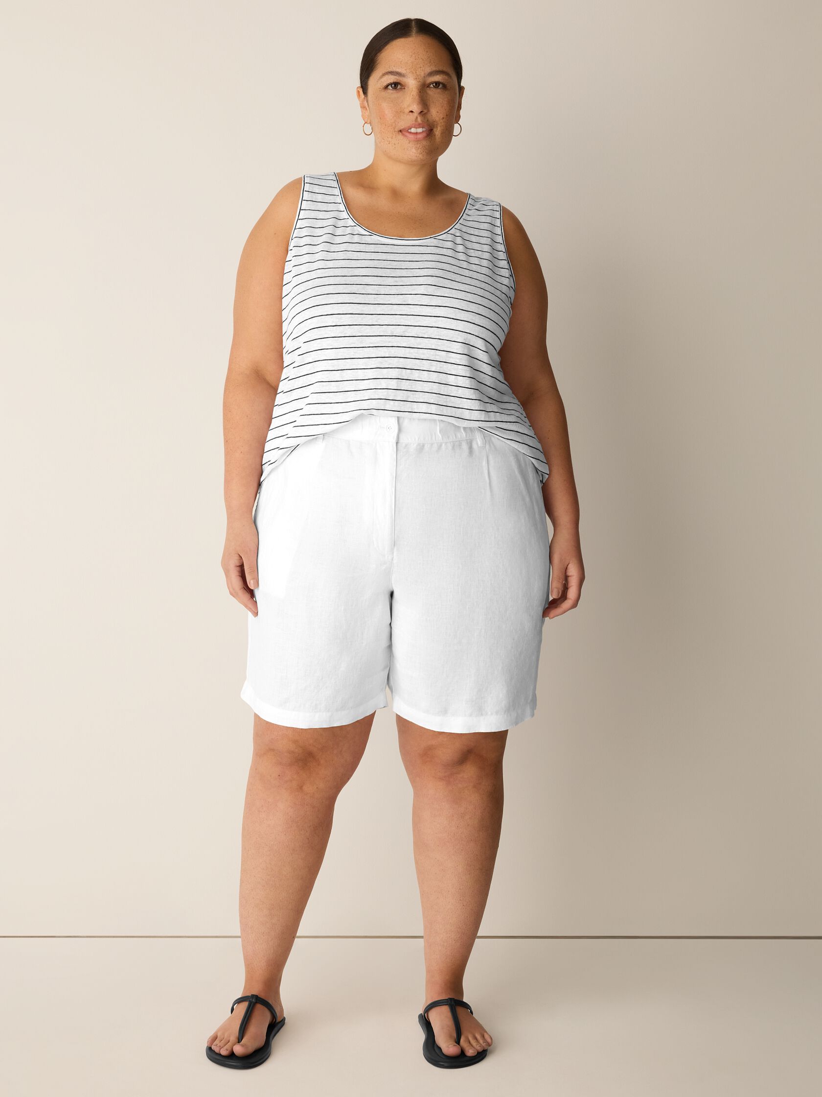 Organic Linen Jersey Stripe Scoop Neck Tank