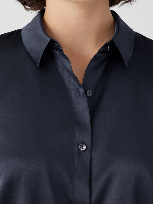 Stretch Silk Charmeuse Classic Collar Shirt