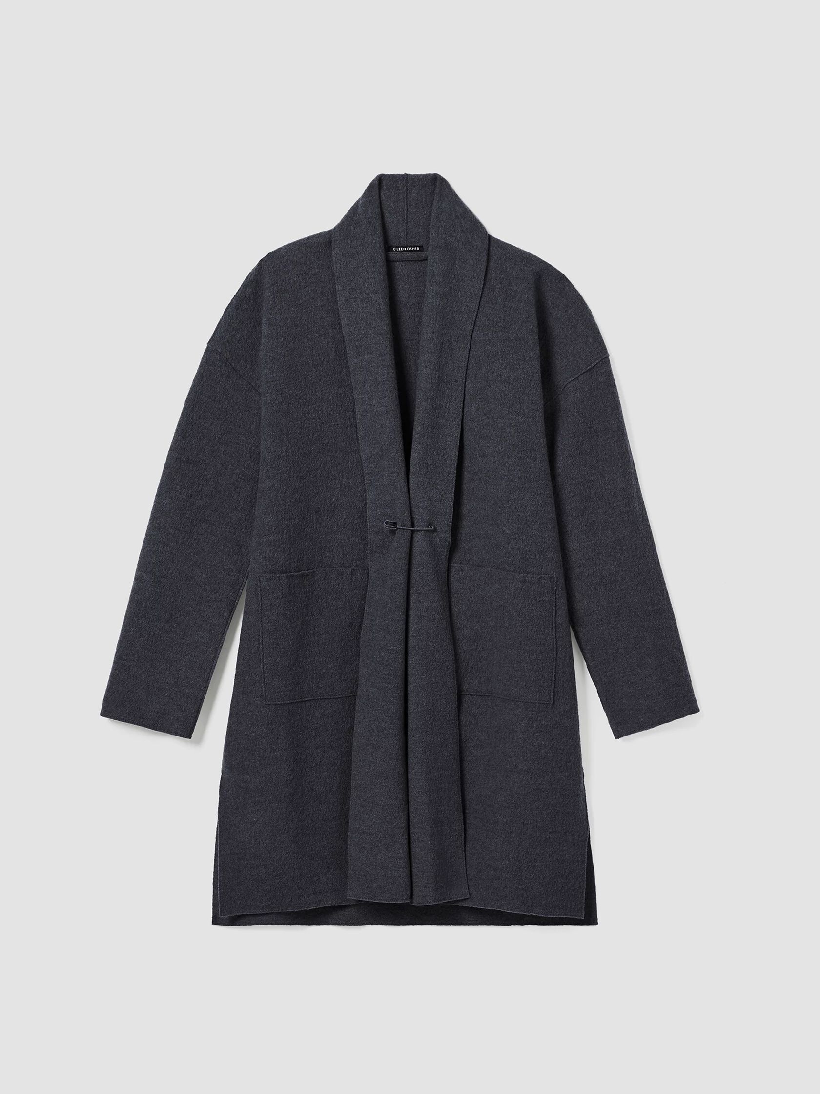 Lightweight Boiled Wool High Collar Coat in Regenerative Wool