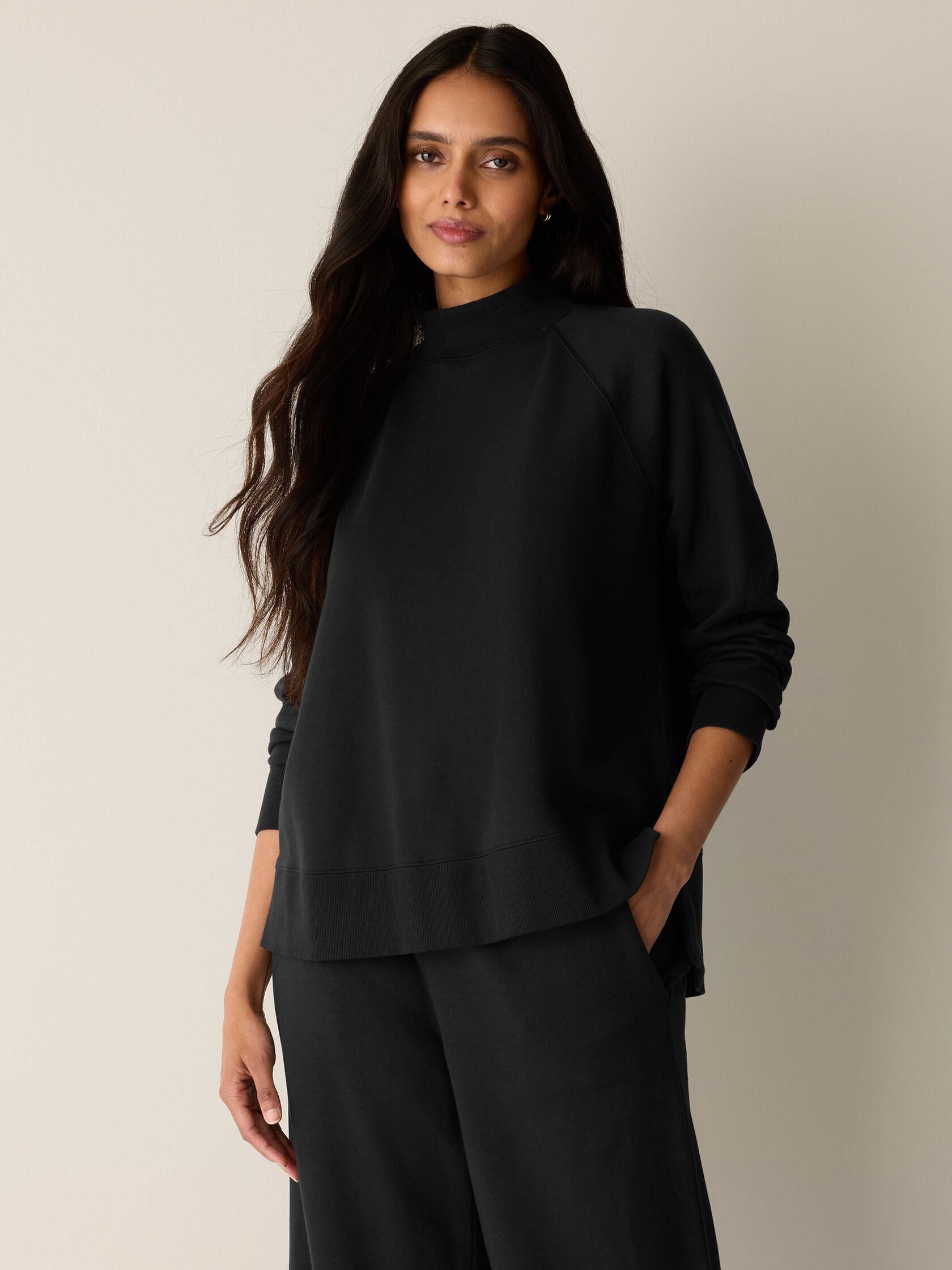 Garment-Dyed Organic Cotton Terry High Neck Top