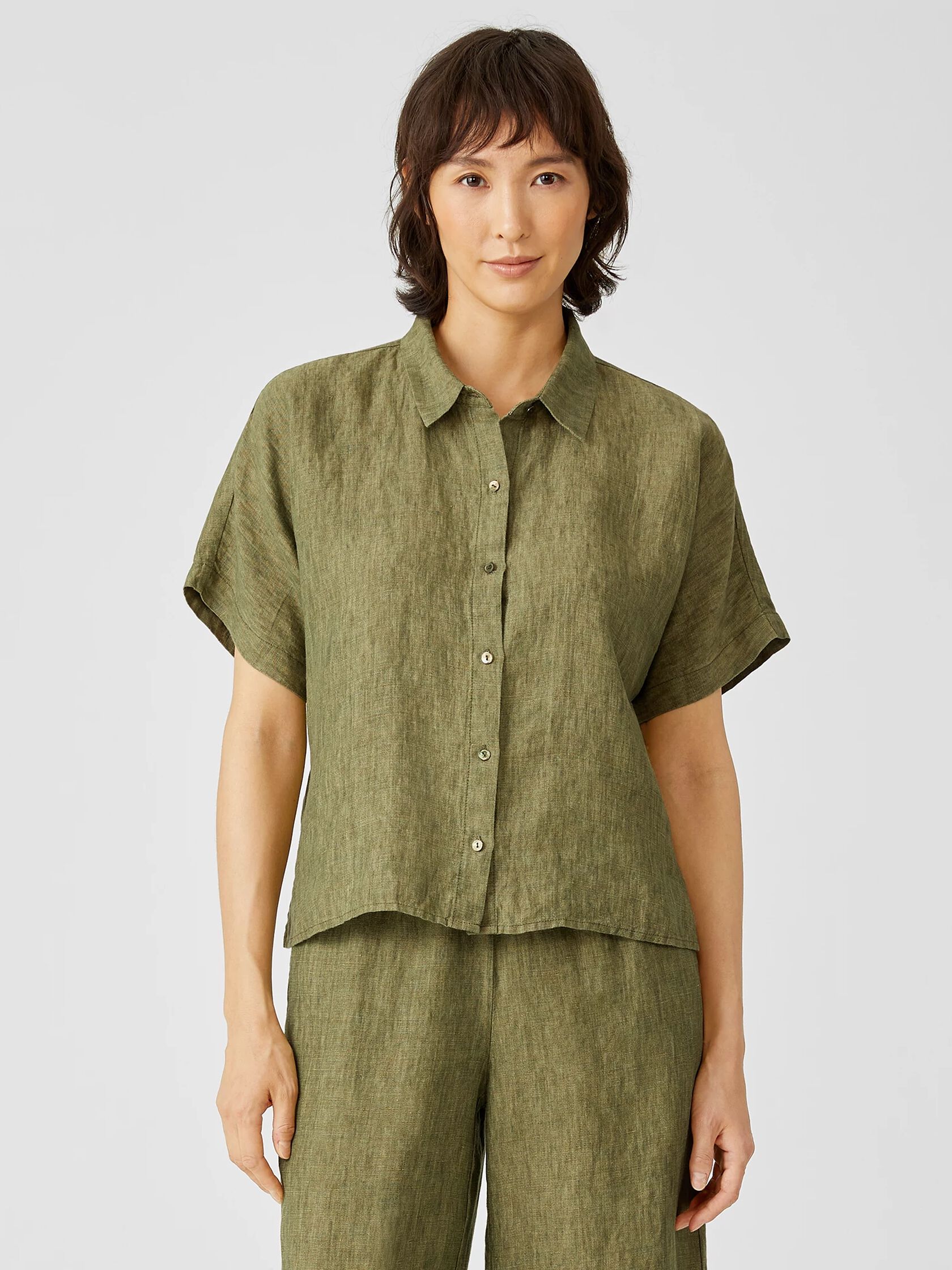 Washed Organic Linen Delave Short-Sleeve Shirt