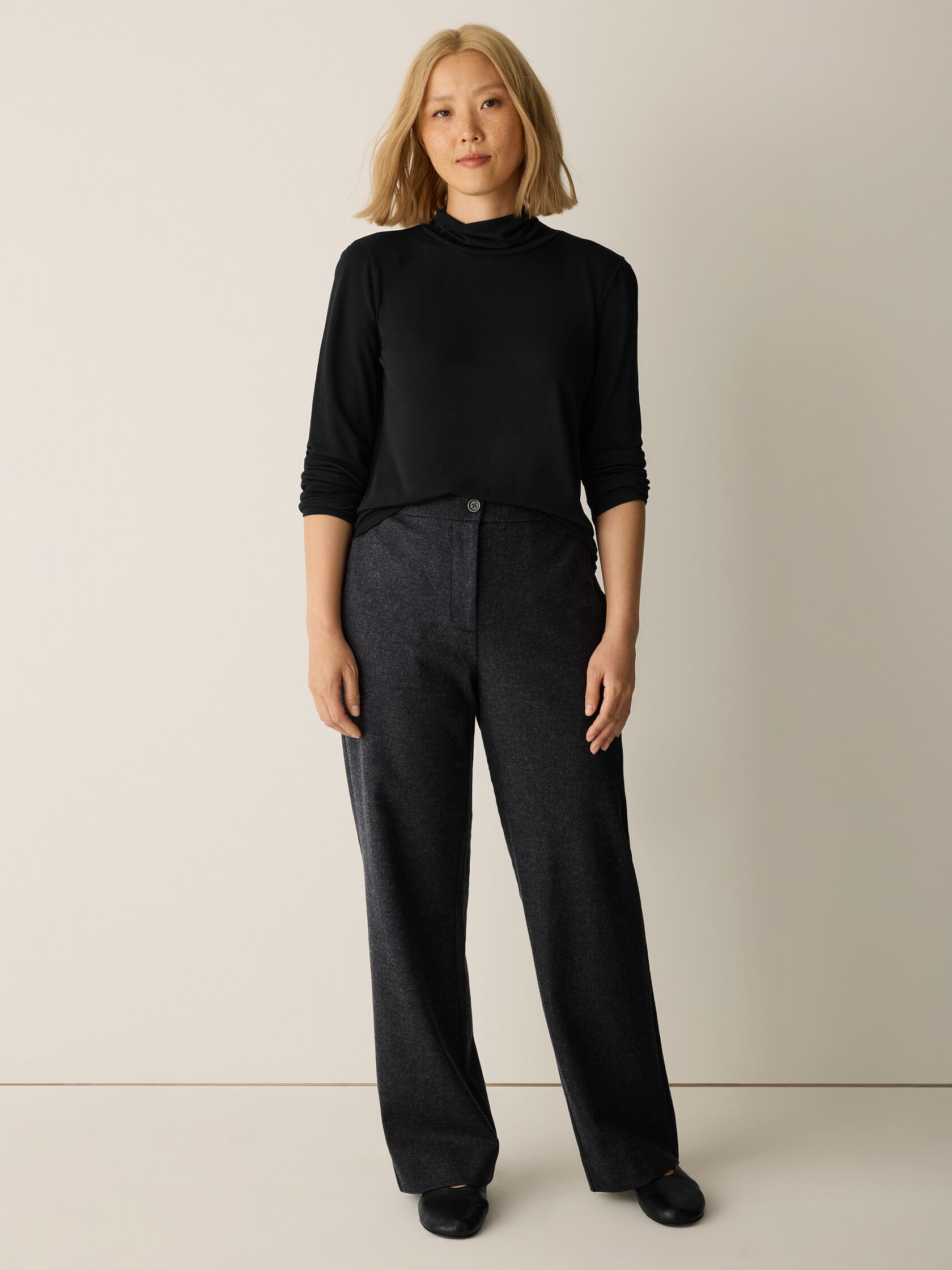 Stretch Silk Jersey Turtleneck Top