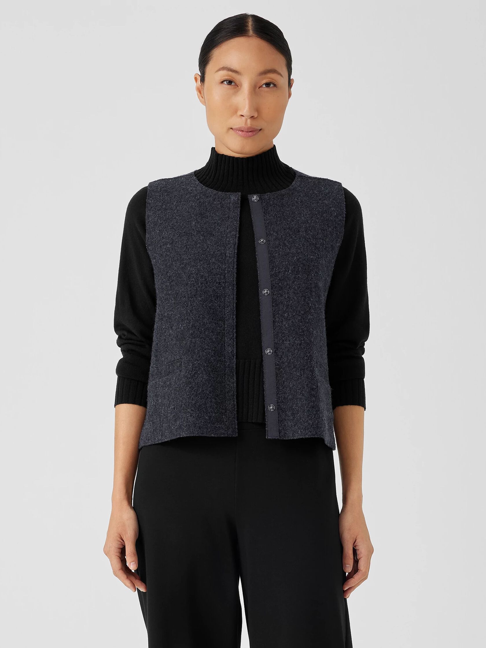 Lightweight Boiled Wool Round Neck Vest in Regenerative Wool