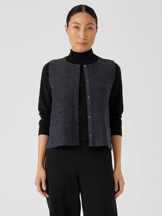 Lightweight Boiled Wool Round Neck Vest in Regenerative Wool