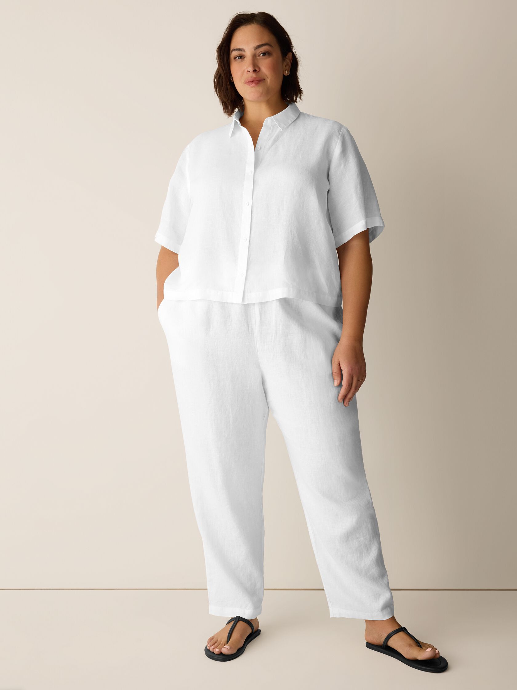 Organic Handkerchief Linen Elbow-Sleeve Shirt