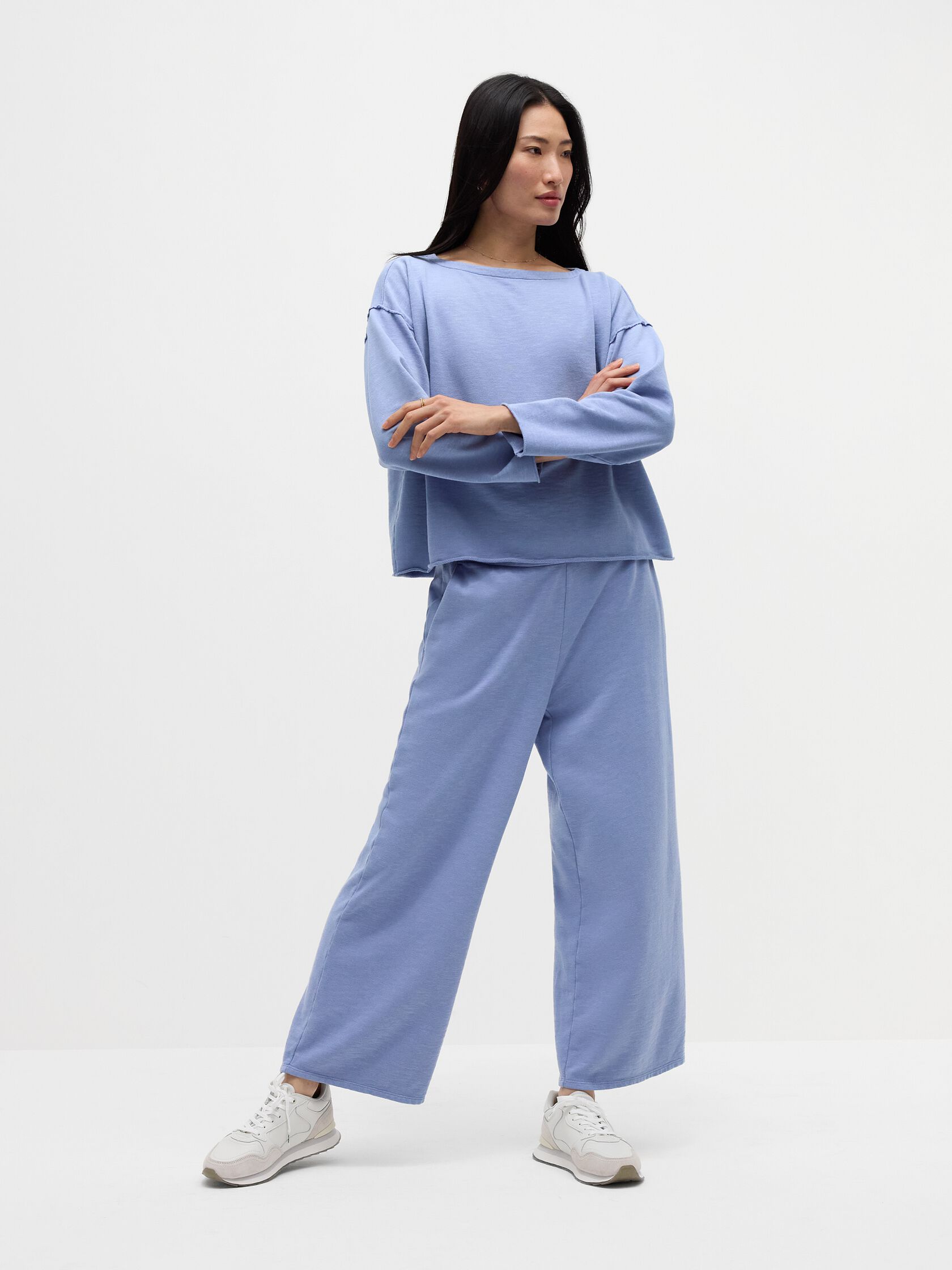 Garment-Dyed Organic Cotton Terry Wide-Leg Pant